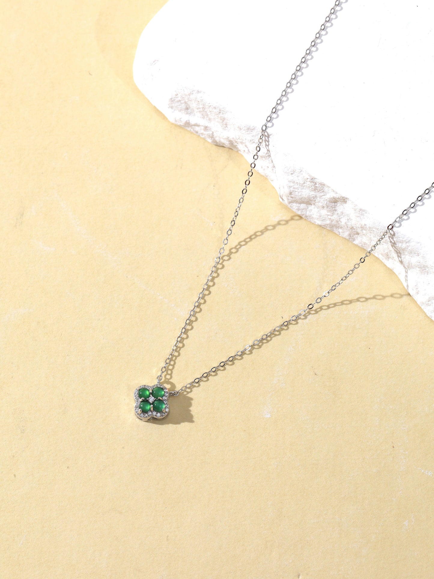 Natural Imperial Green Jade Four-leaf Clover Necklace
