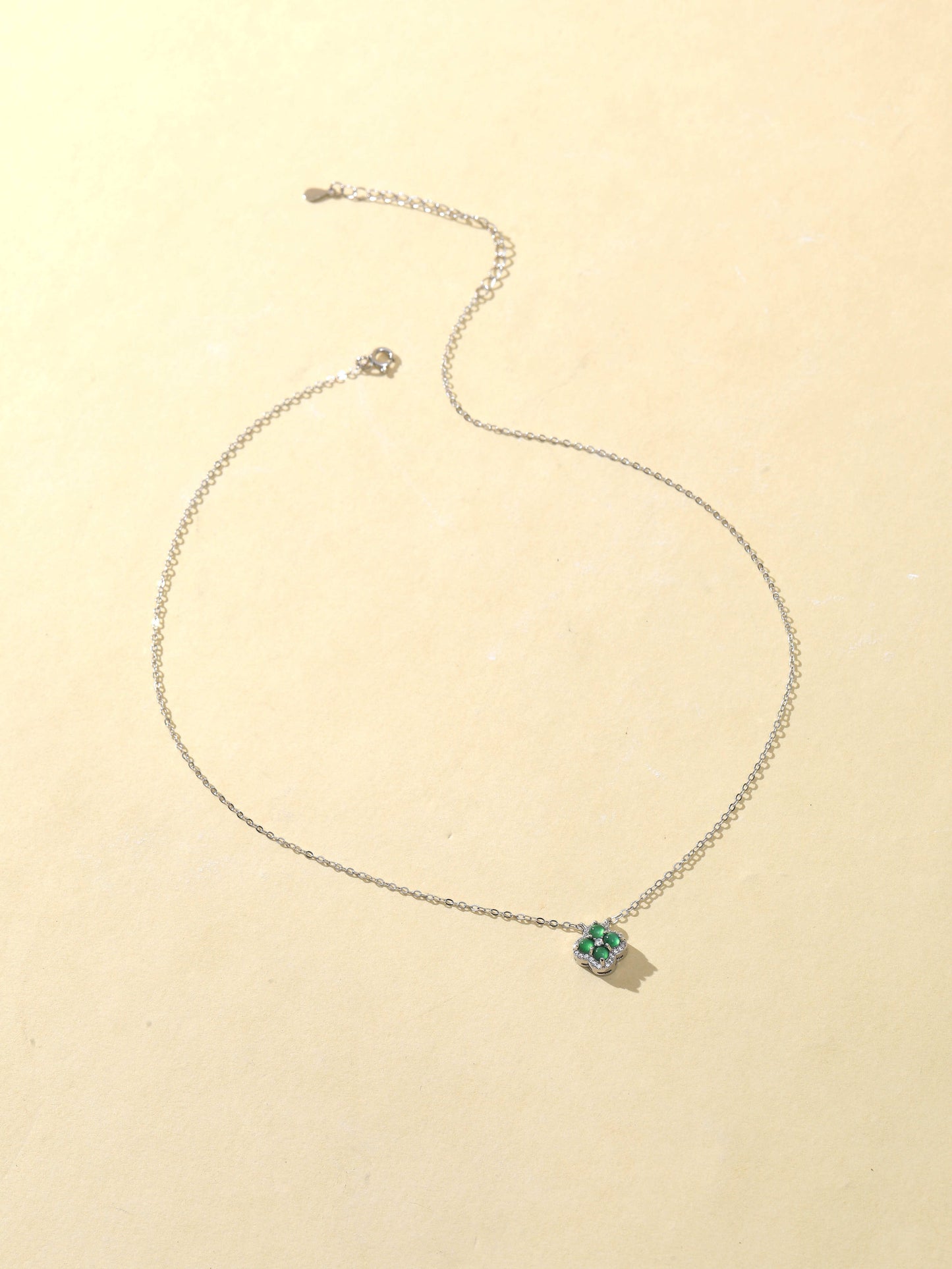 Natural Imperial Green Jade Four-leaf Clover Necklace