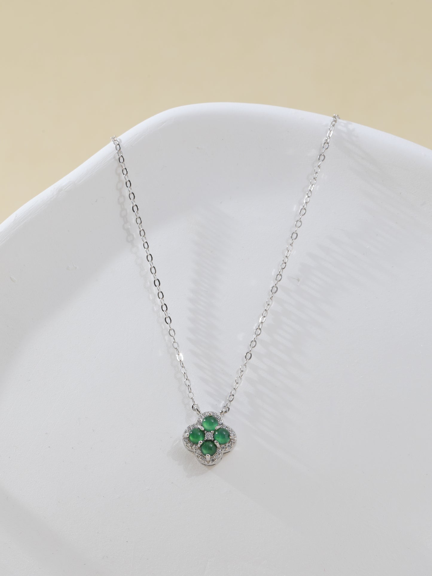 Natural Imperial Green Jade Four-leaf Clover Necklace