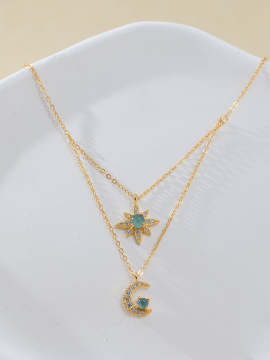 Natural Blue Jade Moon & Star Necklace
