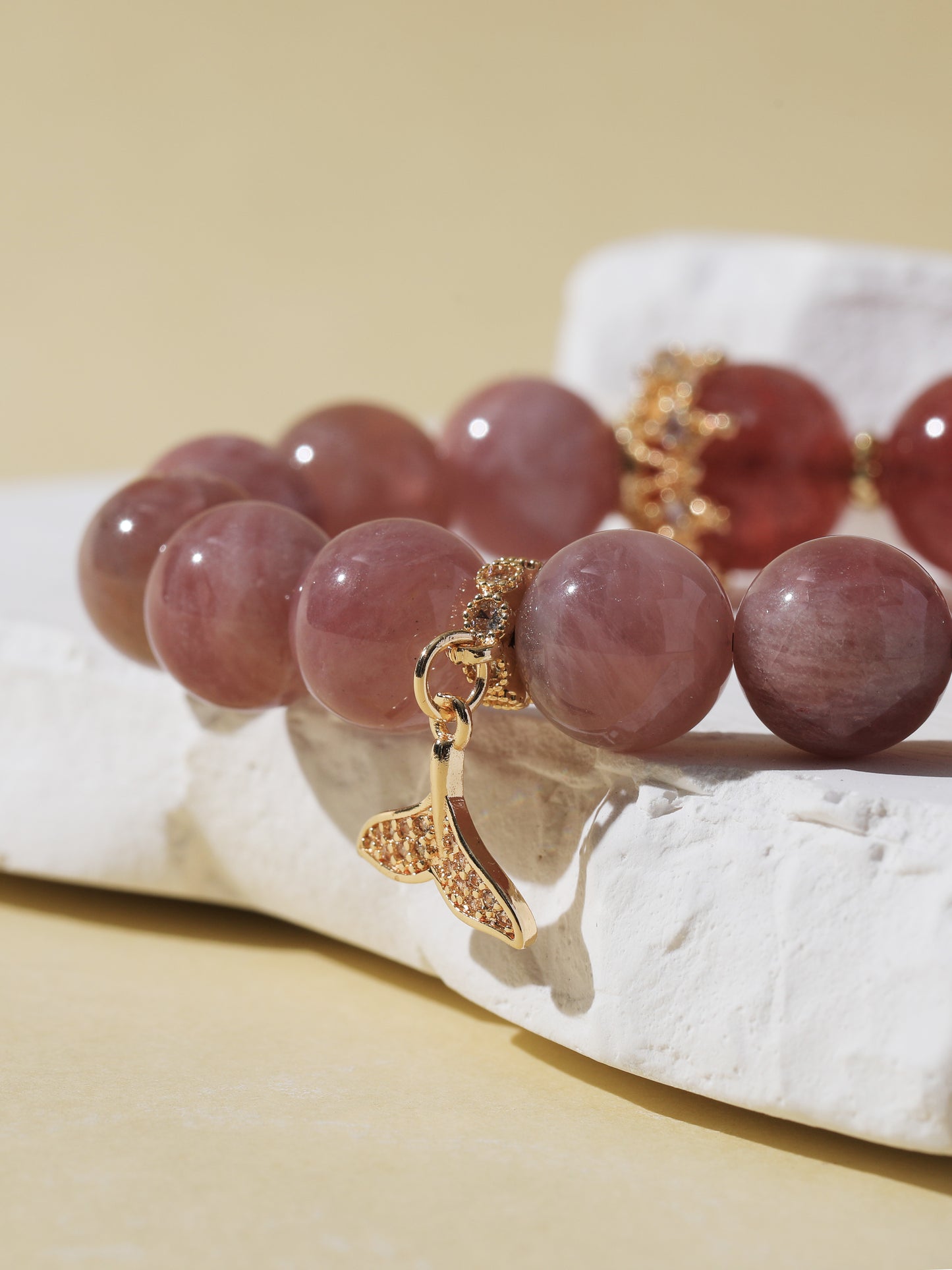 Purple Rabbit Hair & Strawberry Quartz Bracelet
