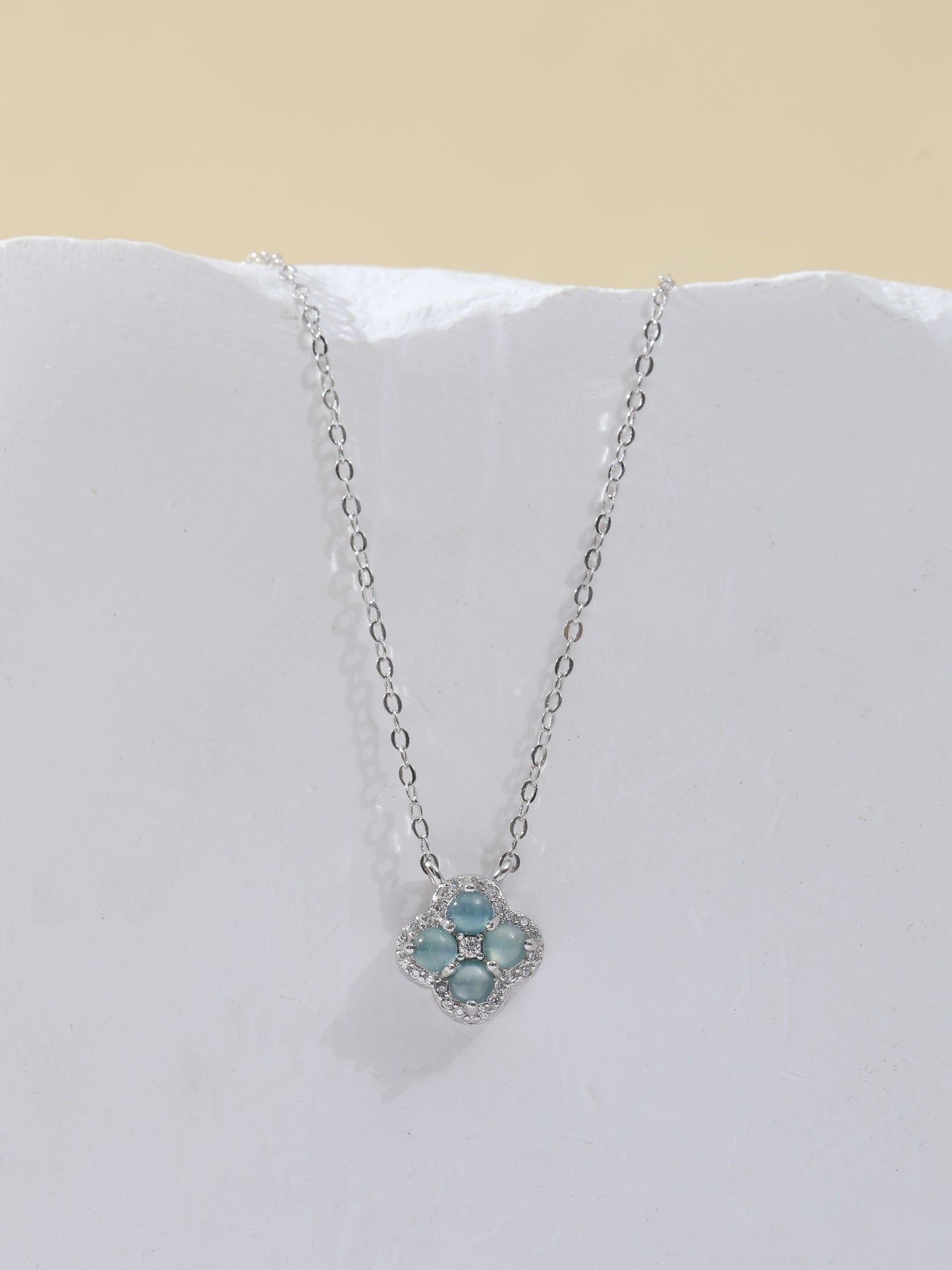 Natural Blue Water Jade Four-leaf Clover Necklace