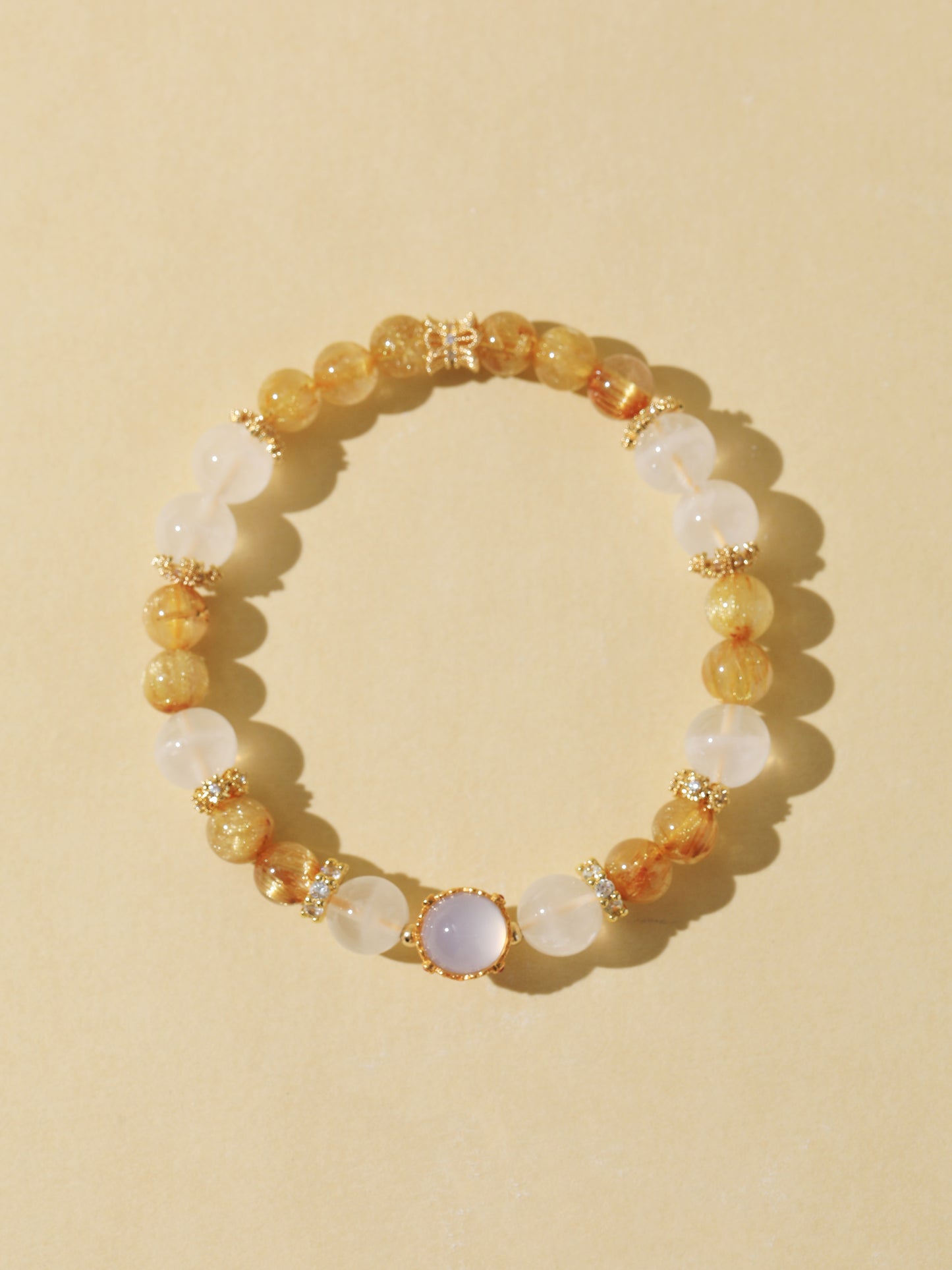 Golden Rutilated Quartz & Snowflake Phantom Quartz Bracelet
