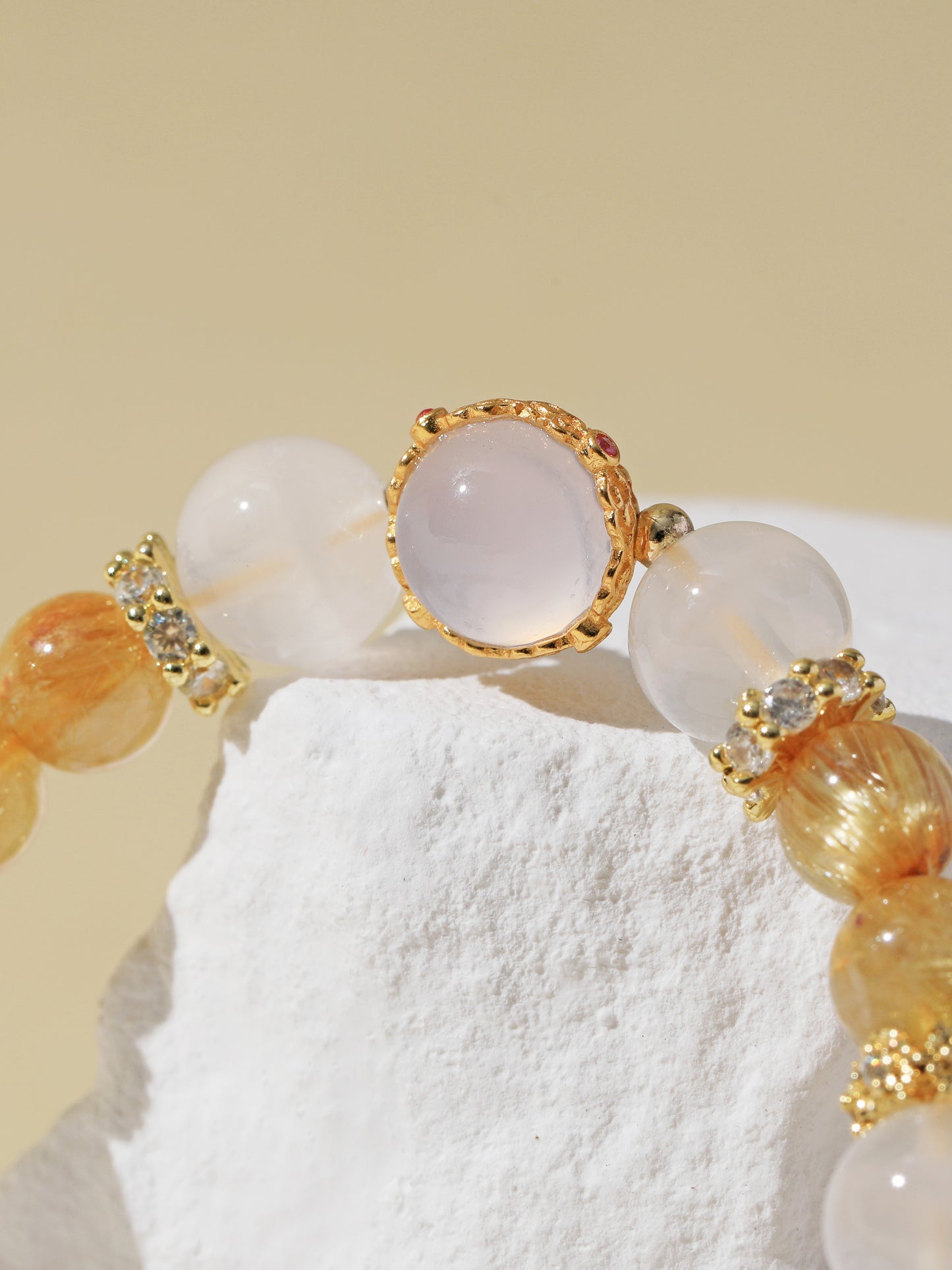 Golden Rutilated Quartz & Snowflake Phantom Quartz Bracelet