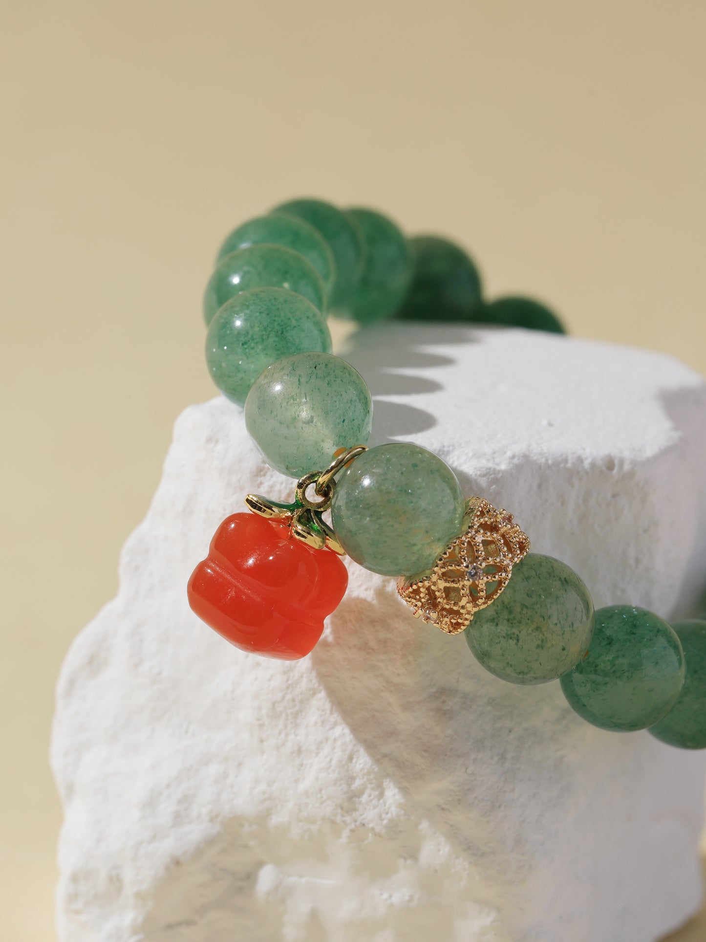 Gradient Green Quartz Bracelet with Persimmon