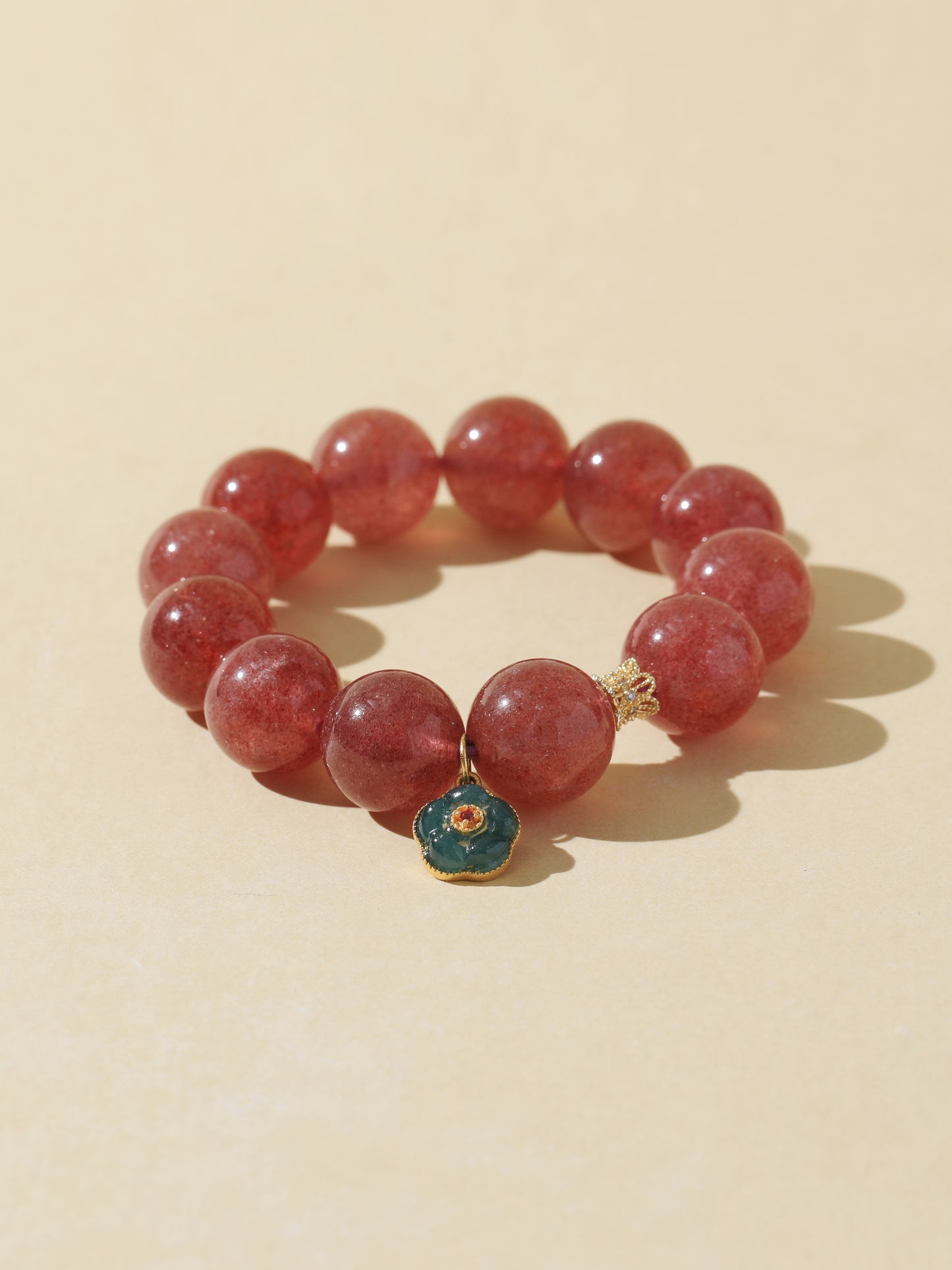 Strawberry Quartz Bracelet with Tourmaline Flower