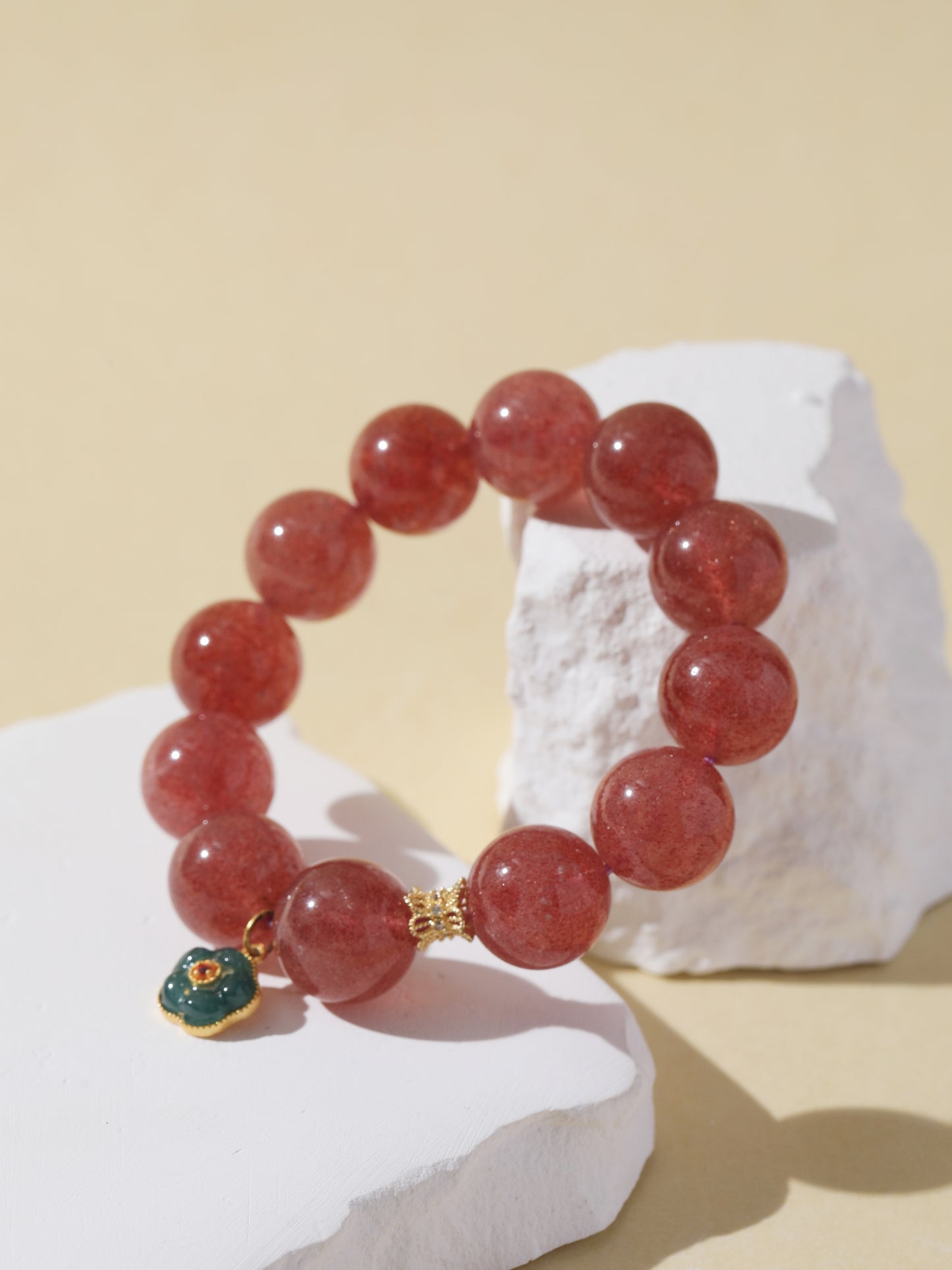 Strawberry Quartz Bracelet with Tourmaline Flower