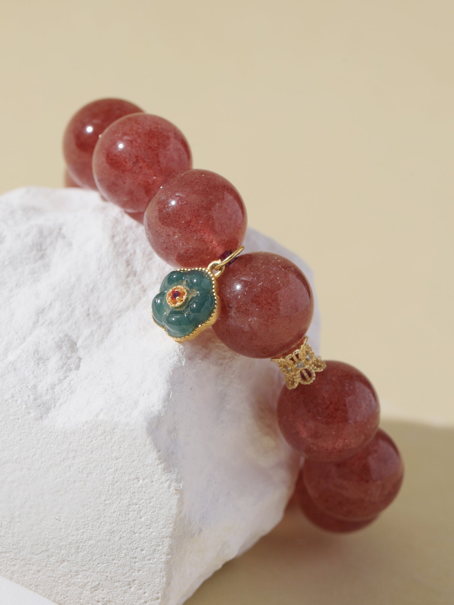 Strawberry Quartz Bracelet with Tourmaline Flower