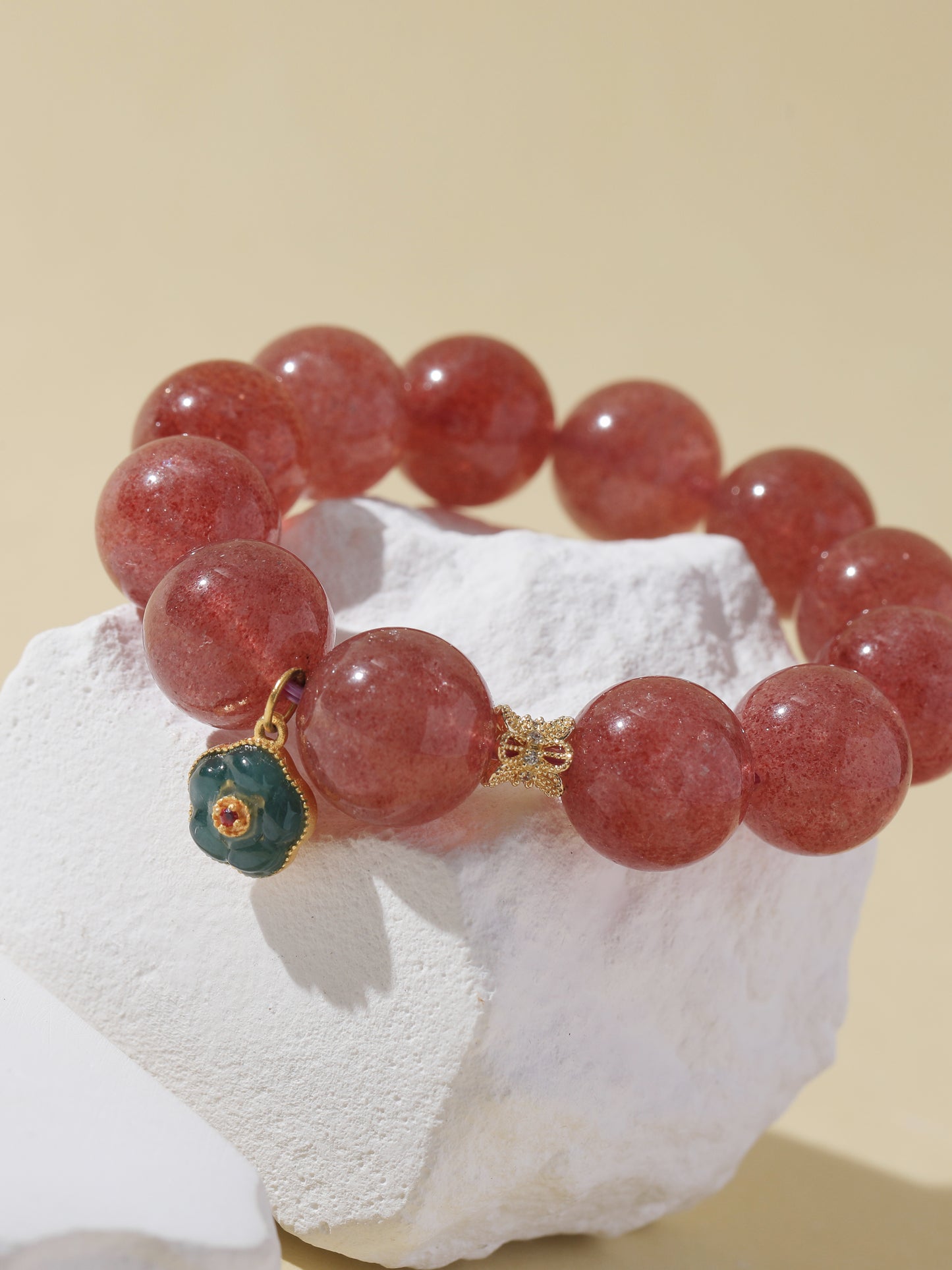 Strawberry Quartz Bracelet with Tourmaline Flower