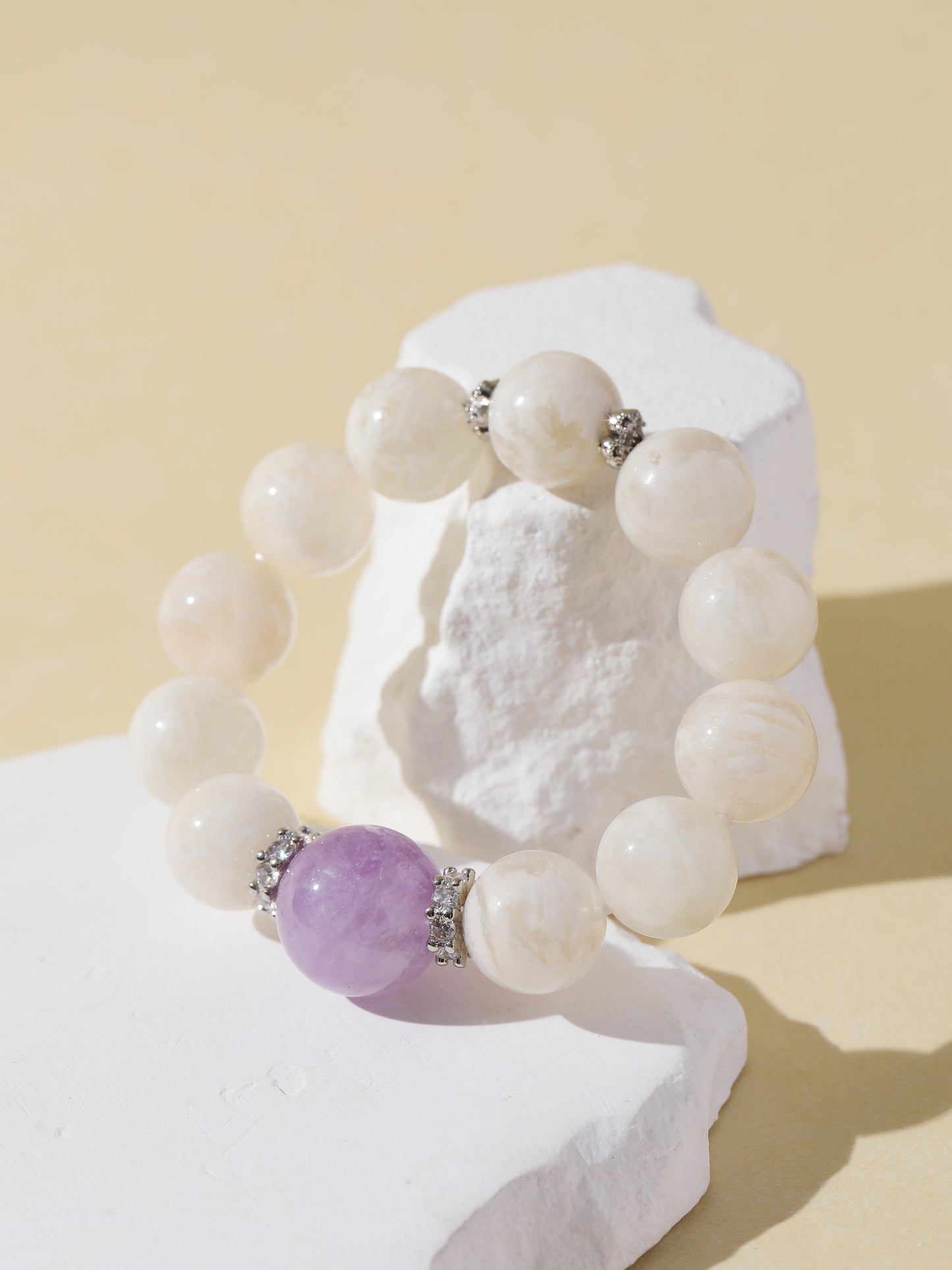 White Snowflake Stone & Purple Rabbit Hair Quartz Bracelet