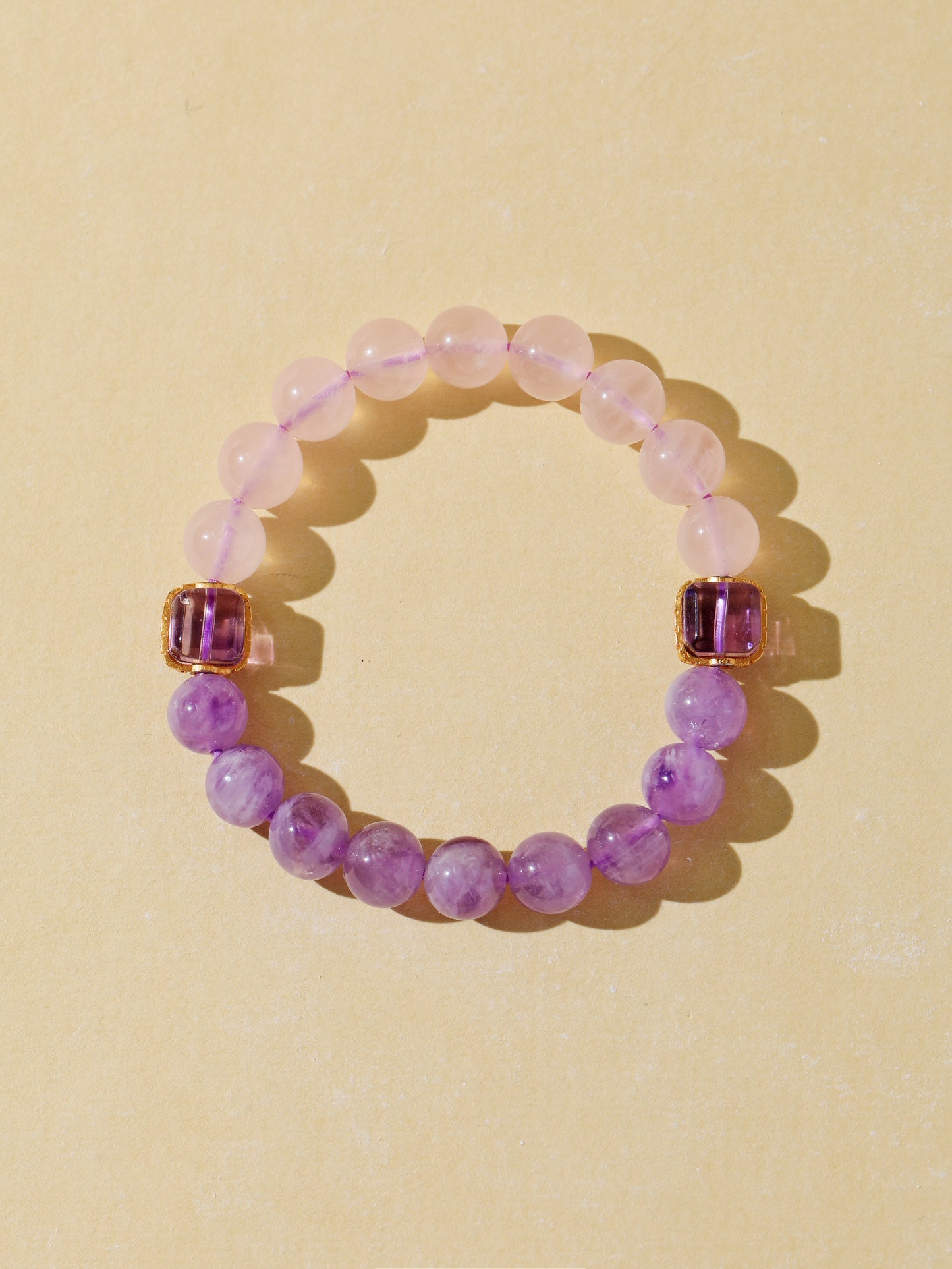 Purple Rabbit Hair Quartz & Rose Quartz Bracelet