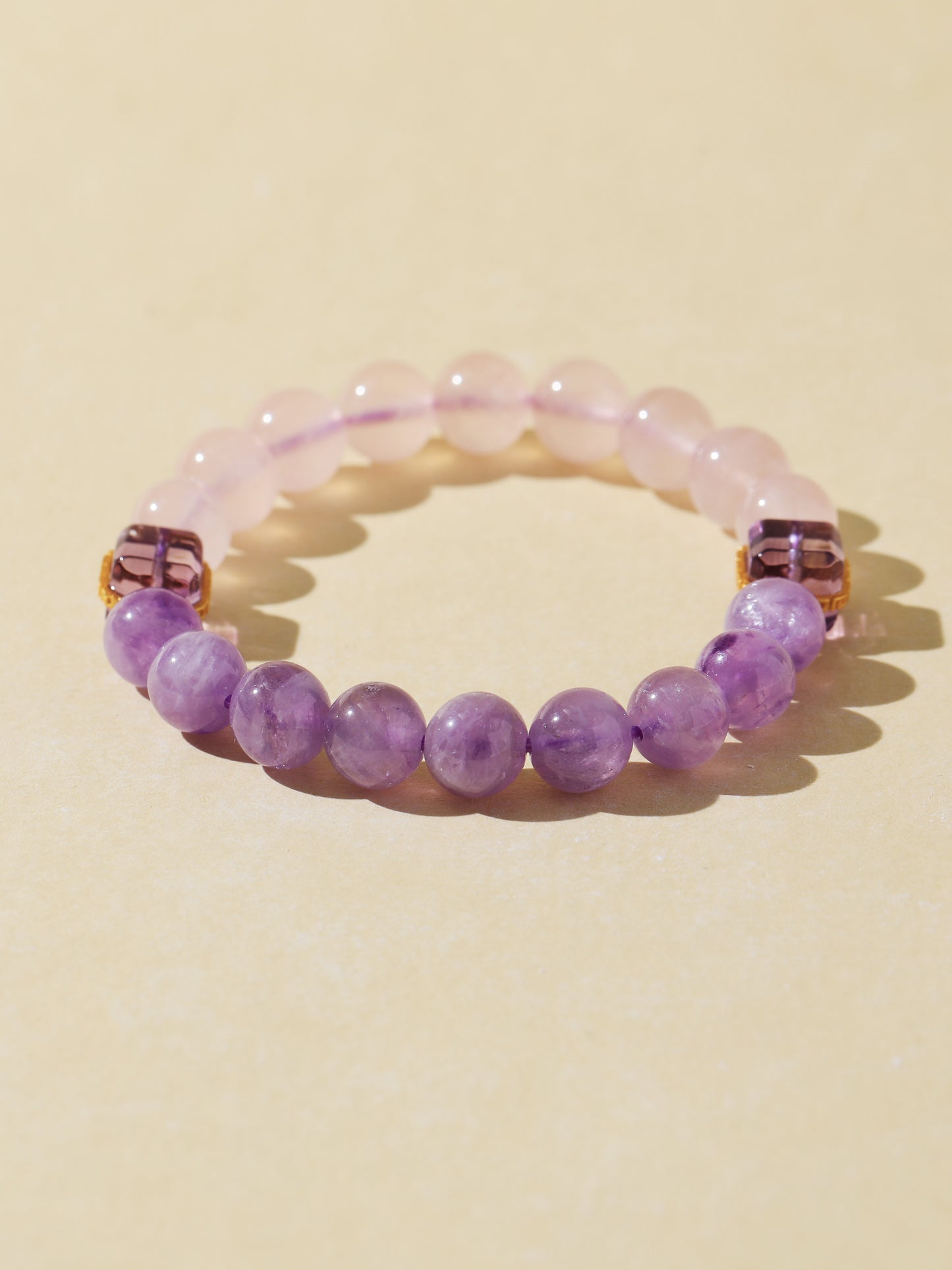 Purple Rabbit Hair Quartz & Rose Quartz Bracelet