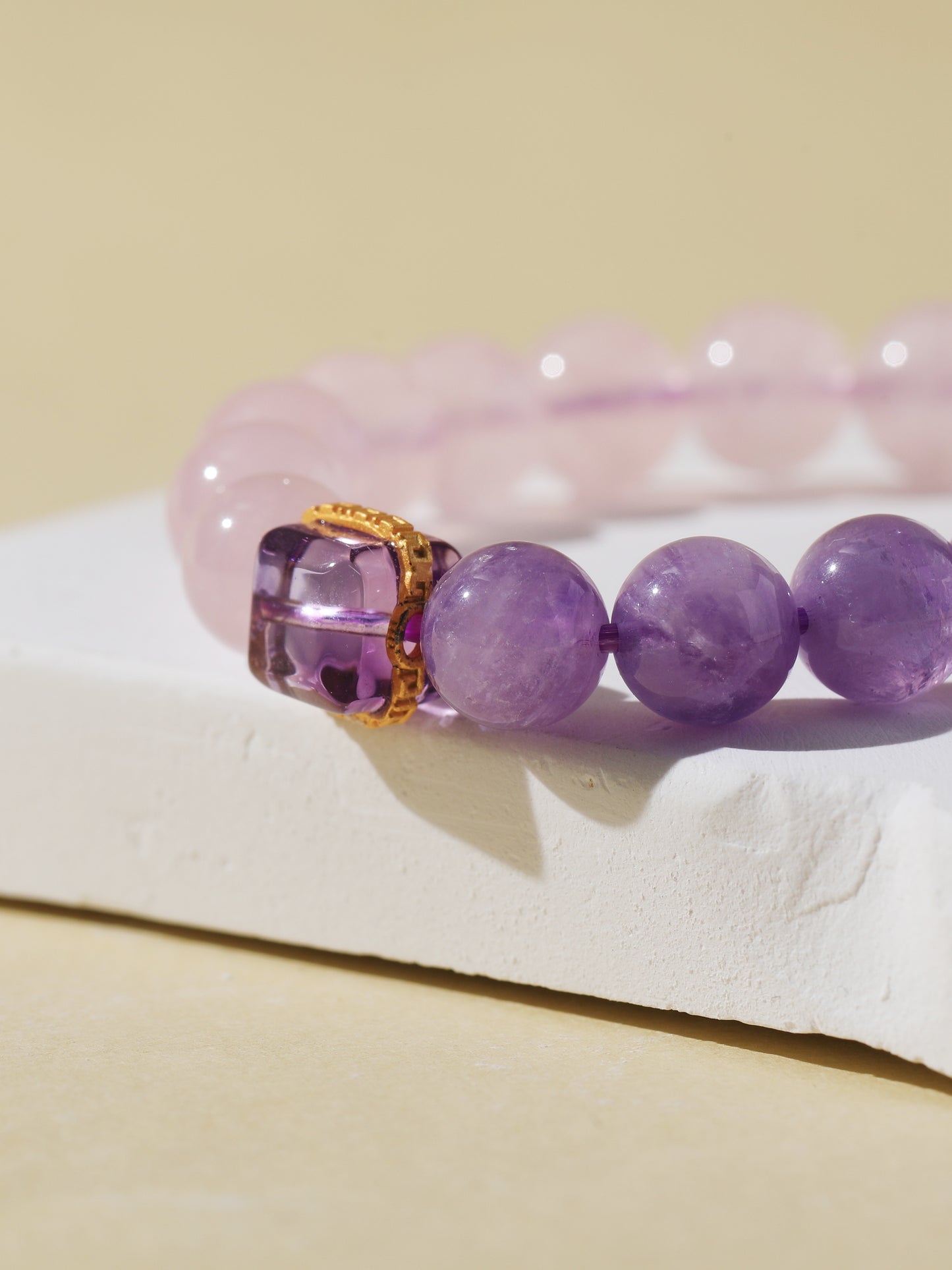 Purple Rabbit Hair Quartz & Rose Quartz Bracelet