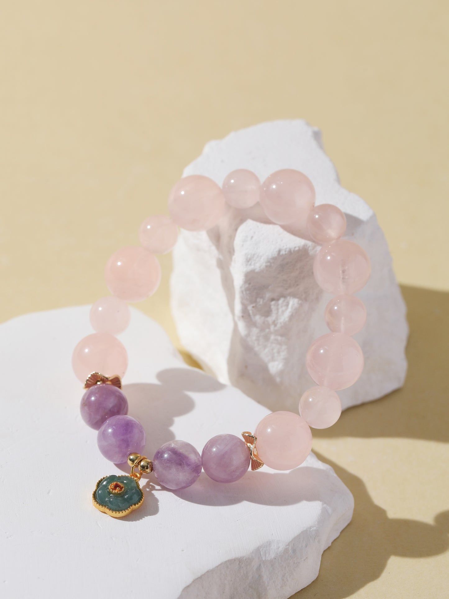 Rose Quartz & Purple Rabbit Hair Quartz Bracelet