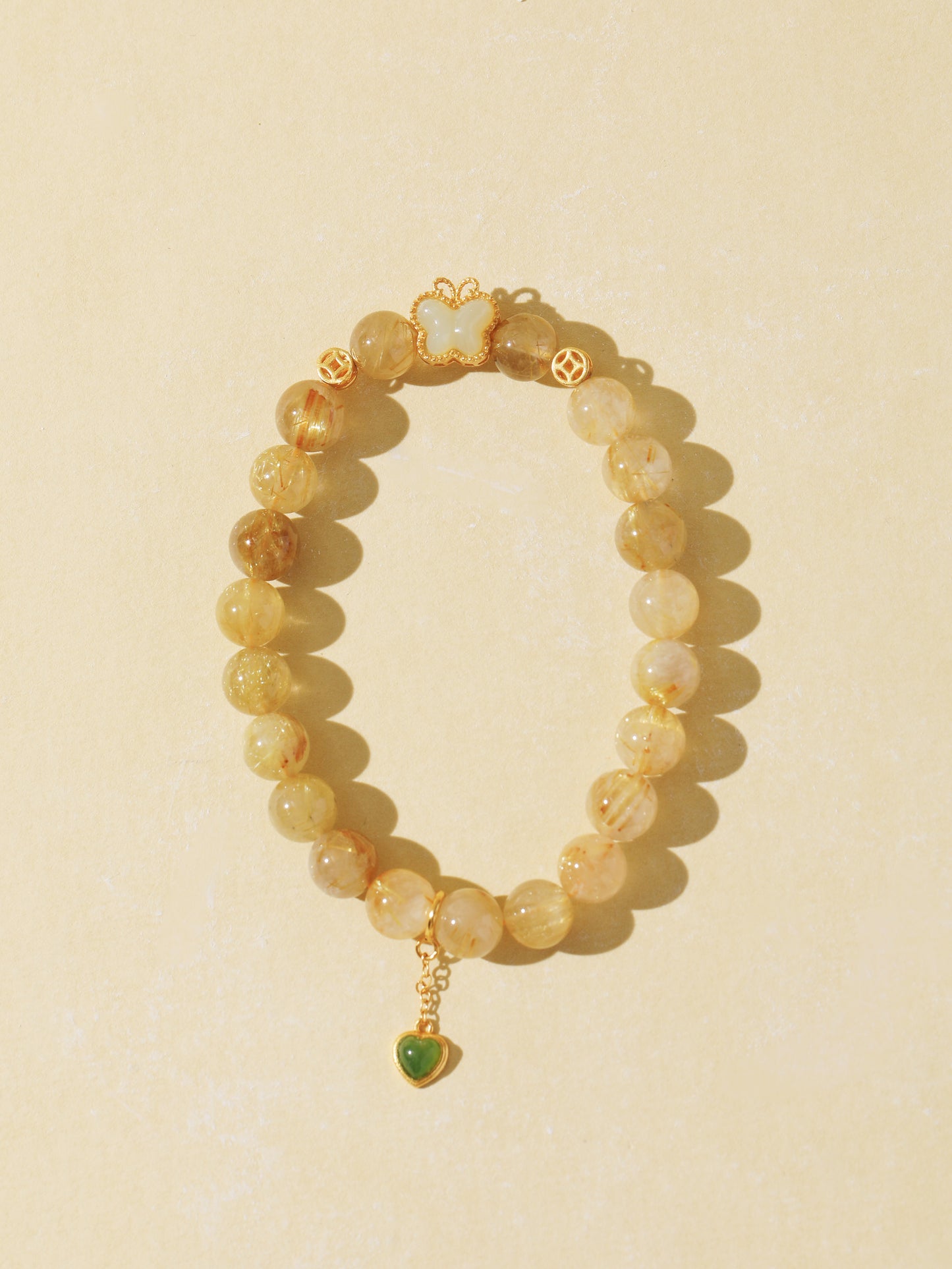 Golden Rutilated Quartz Bracelet with Butterfly