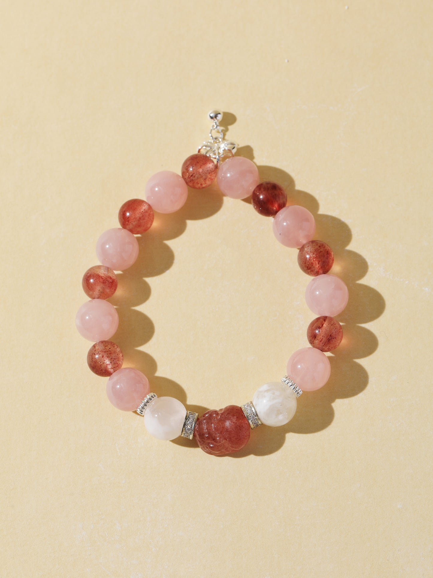 Rose Quartz, Strawberry Quartz & White Snowflake Stone Bracelet