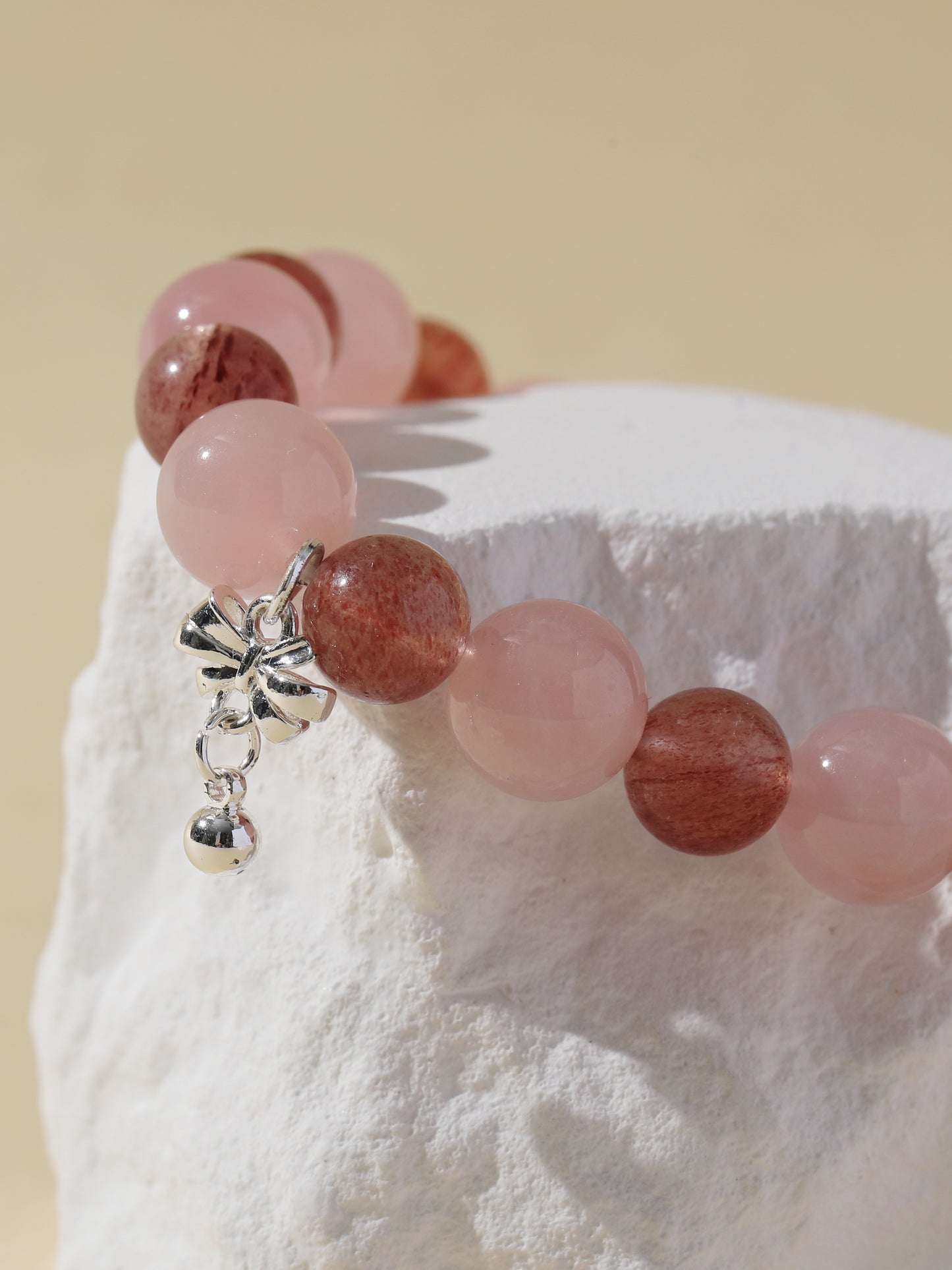 Rose Quartz, Strawberry Quartz & White Snowflake Stone Bracelet
