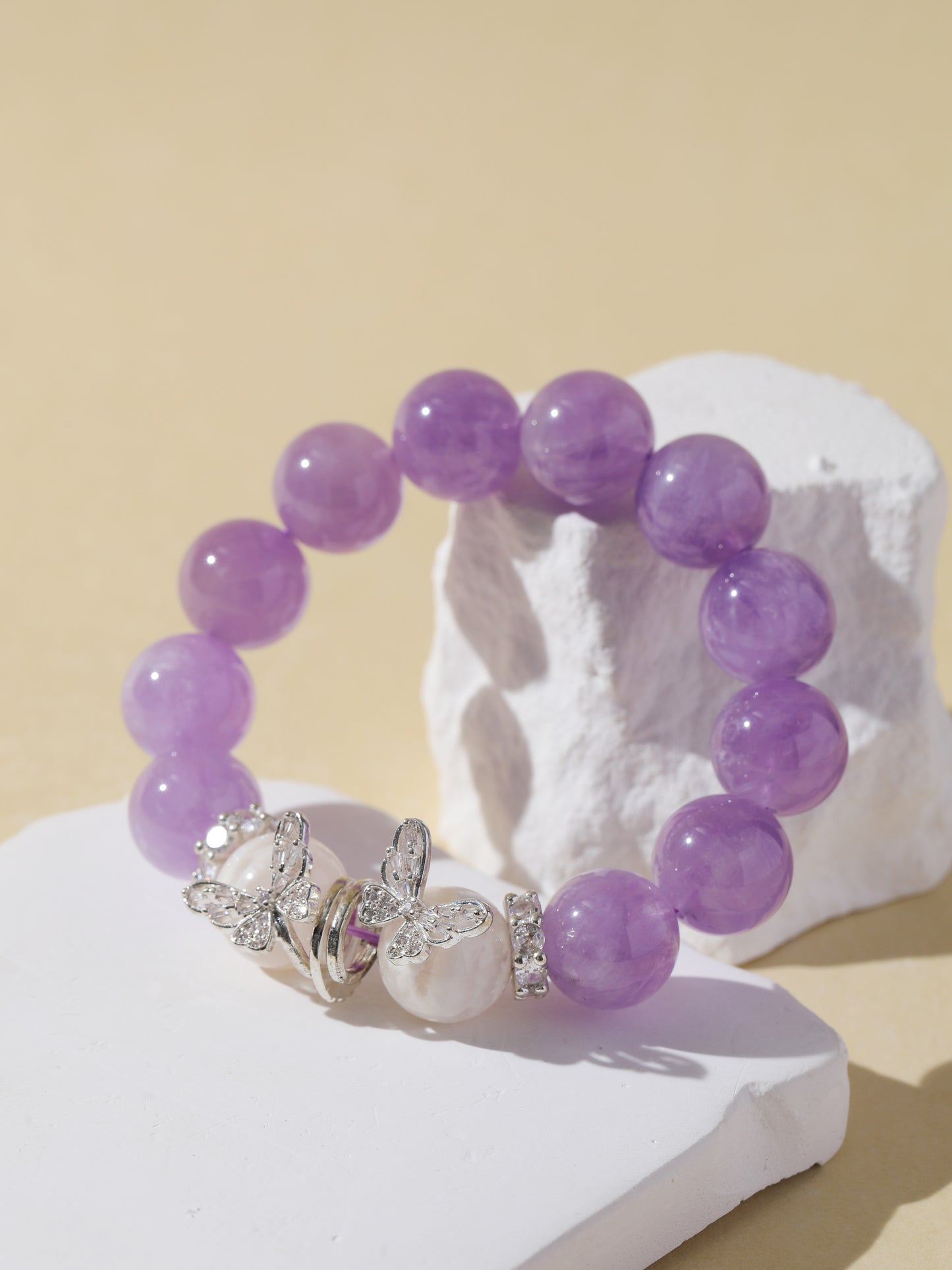 Purple Rabbit Hair Quartz & White Snowflake Stone Bracelet