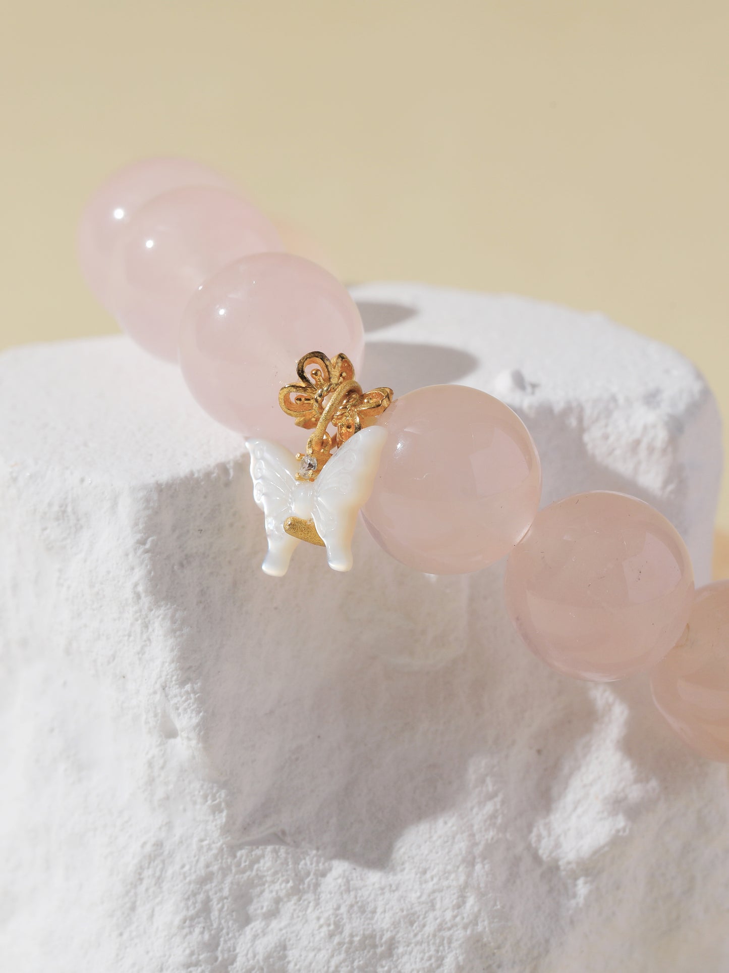Rose Quartz Bracelet with White Butterfly