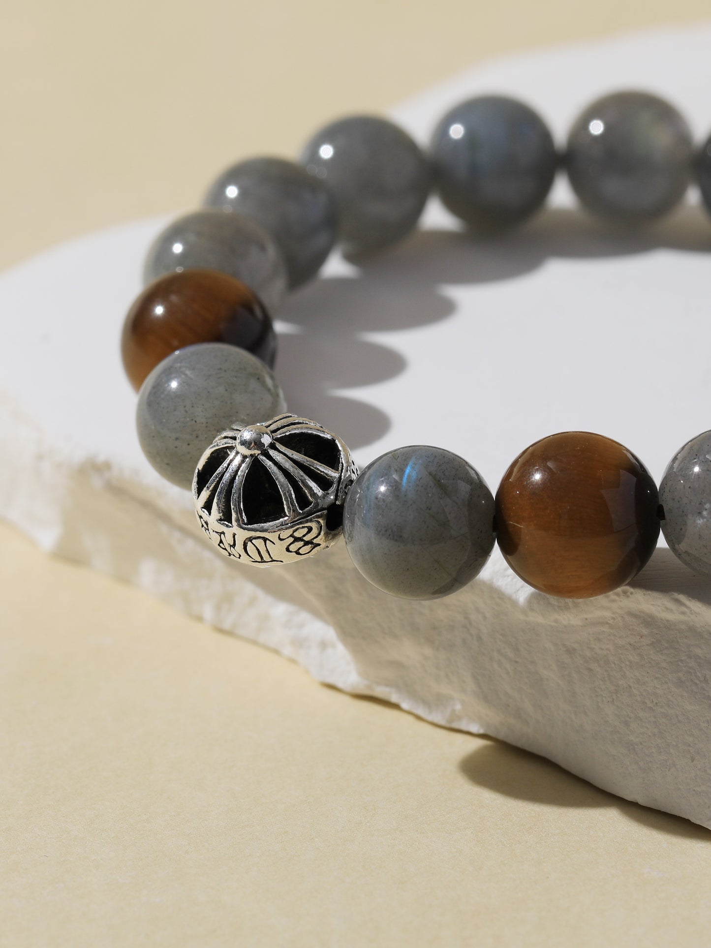 Grey Moonstone & Black Tiger’s Eye Bracelet