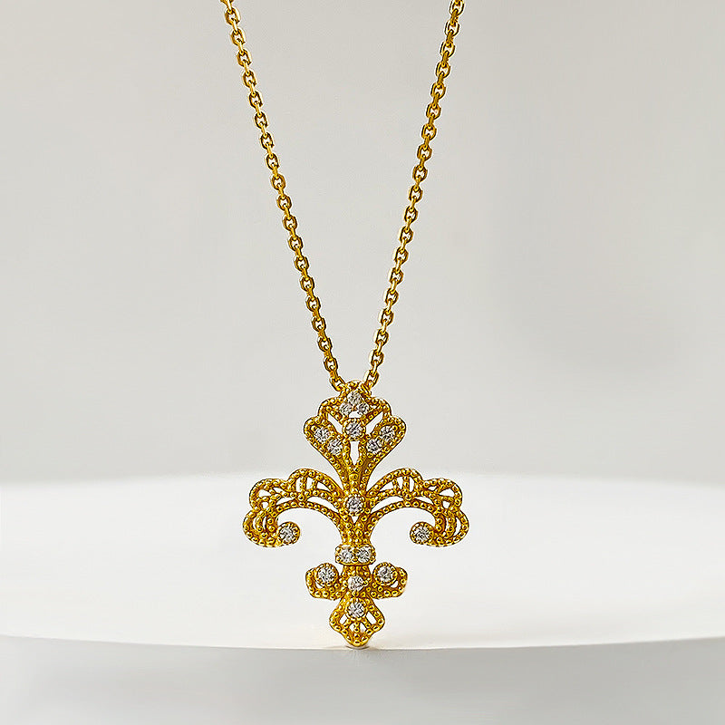 Baroque Gold Fleur-de-Lis Pendant Necklace