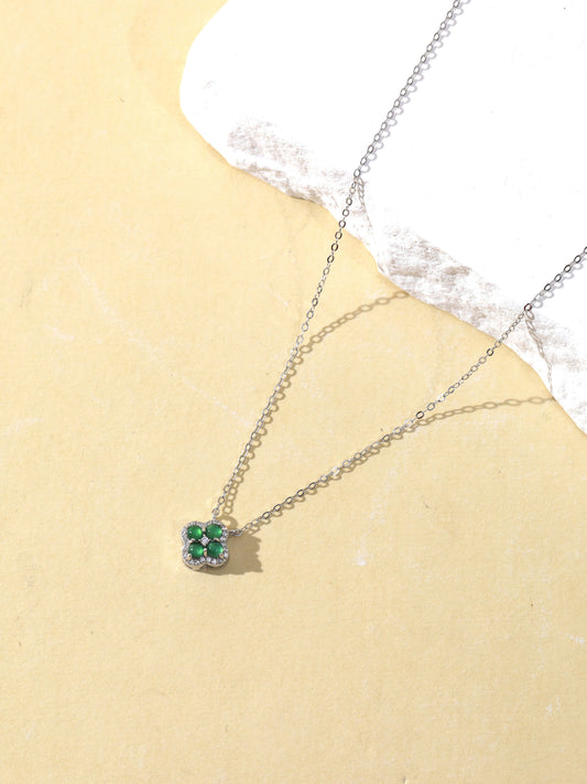Natural Imperial Green Jade Four-leaf Clover Necklace