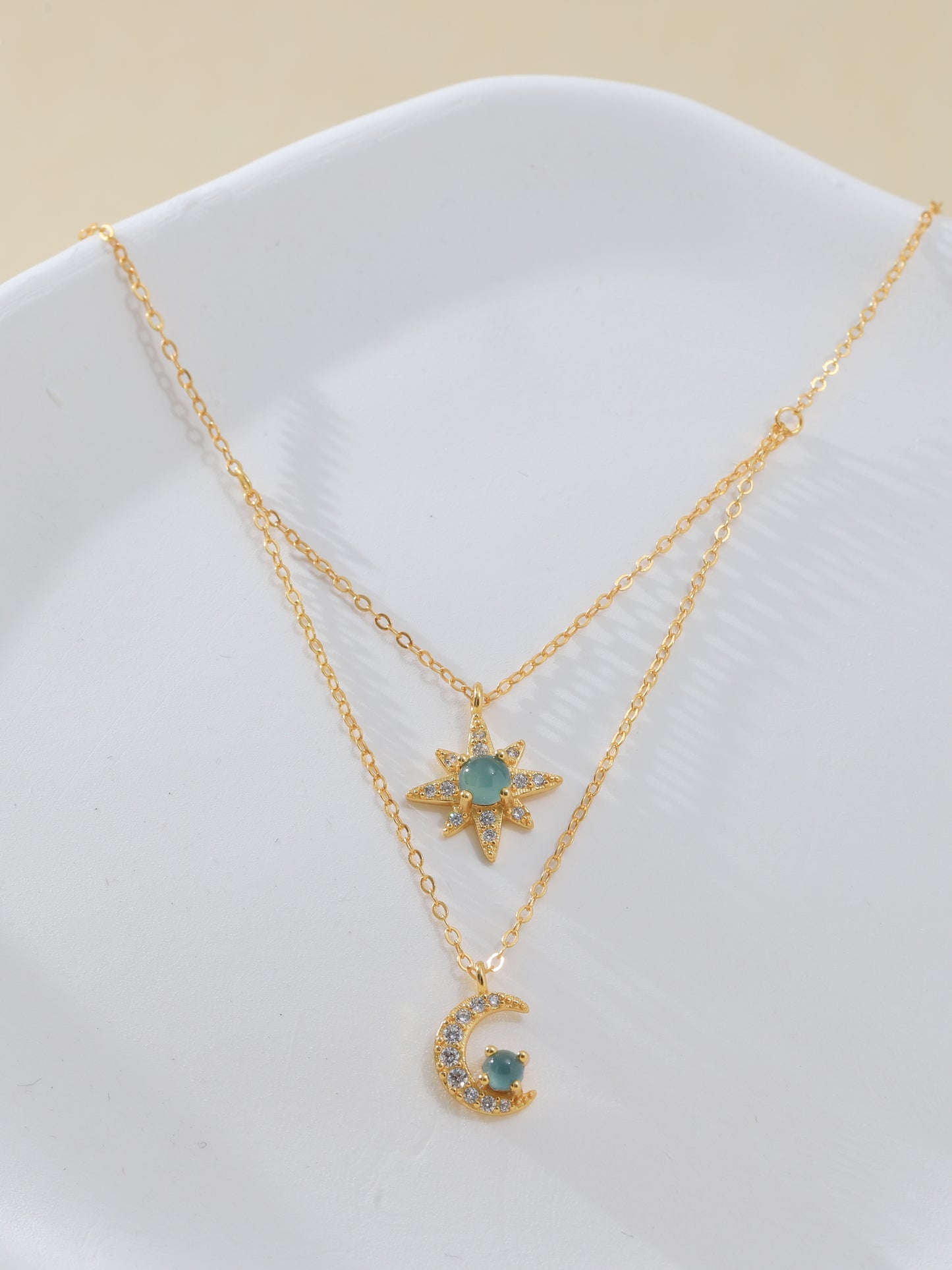Natural Blue Jade Moon & Star Necklace