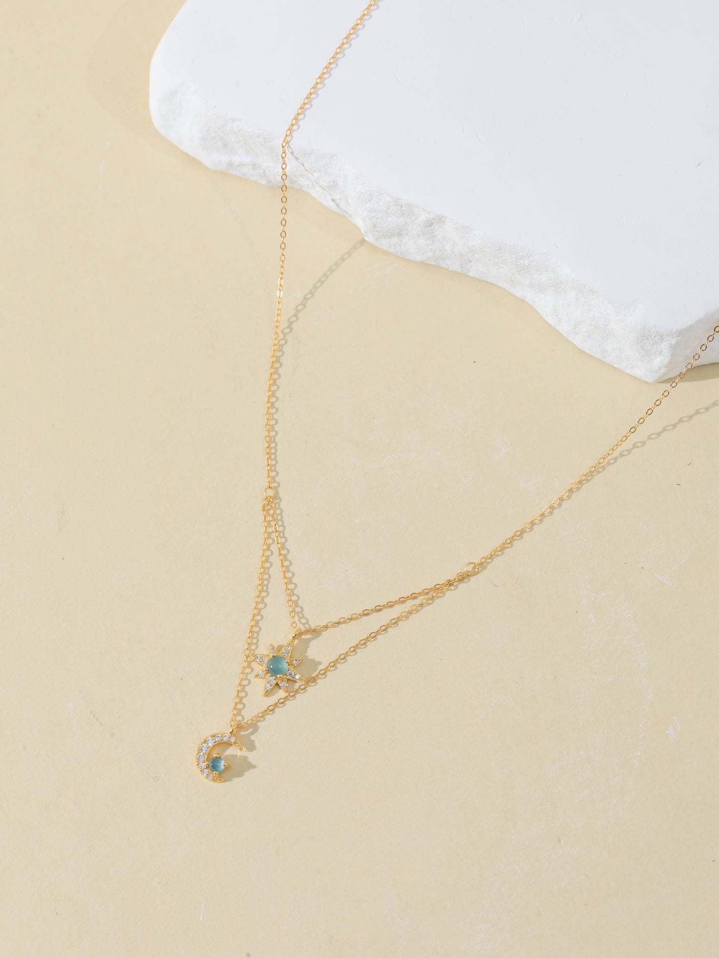 Natural Blue Jade Moon & Star Necklace