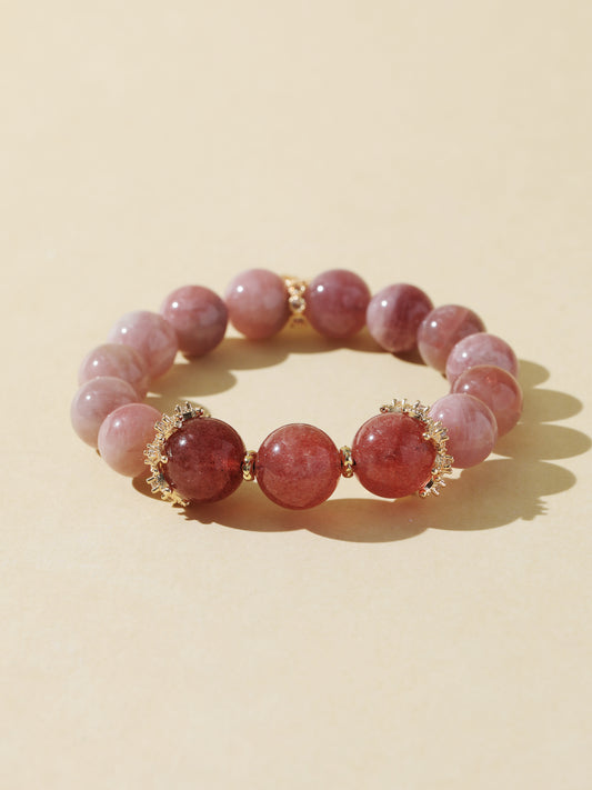Purple Rabbit Hair & Strawberry Quartz Bracelet