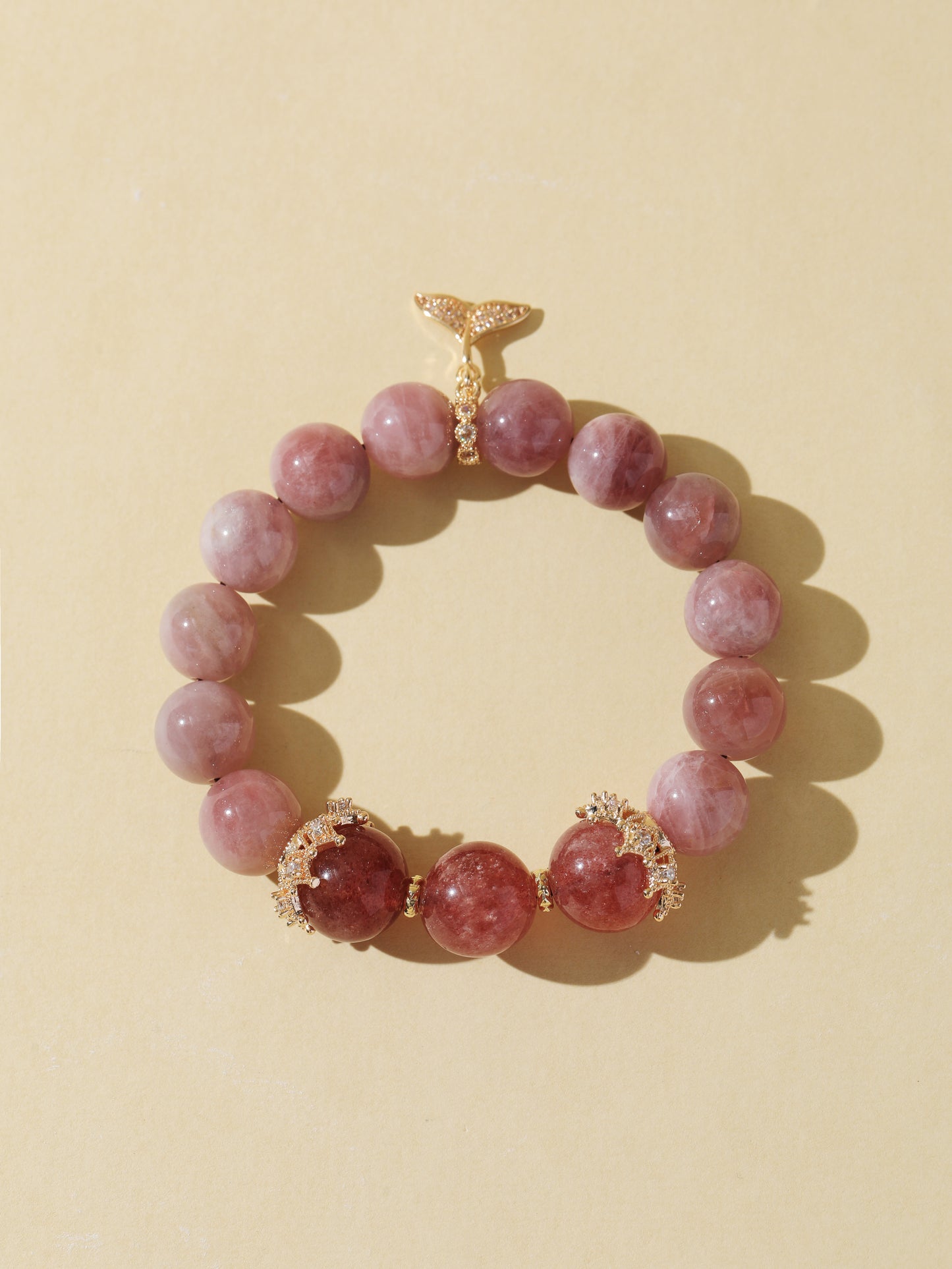 Purple Rabbit Hair & Strawberry Quartz Bracelet