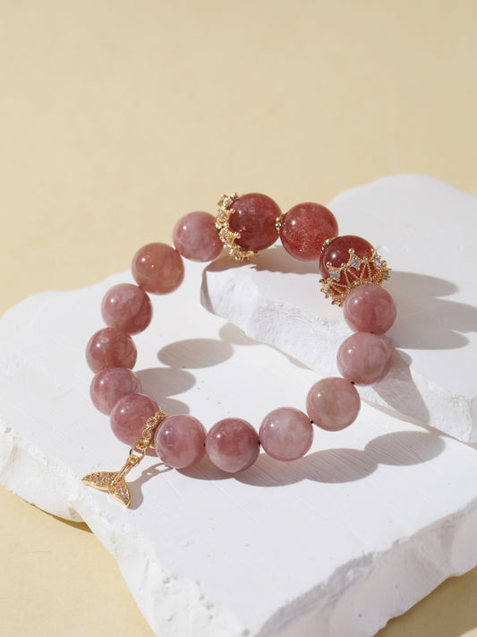 Purple Rabbit Hair & Strawberry Quartz Bracelet