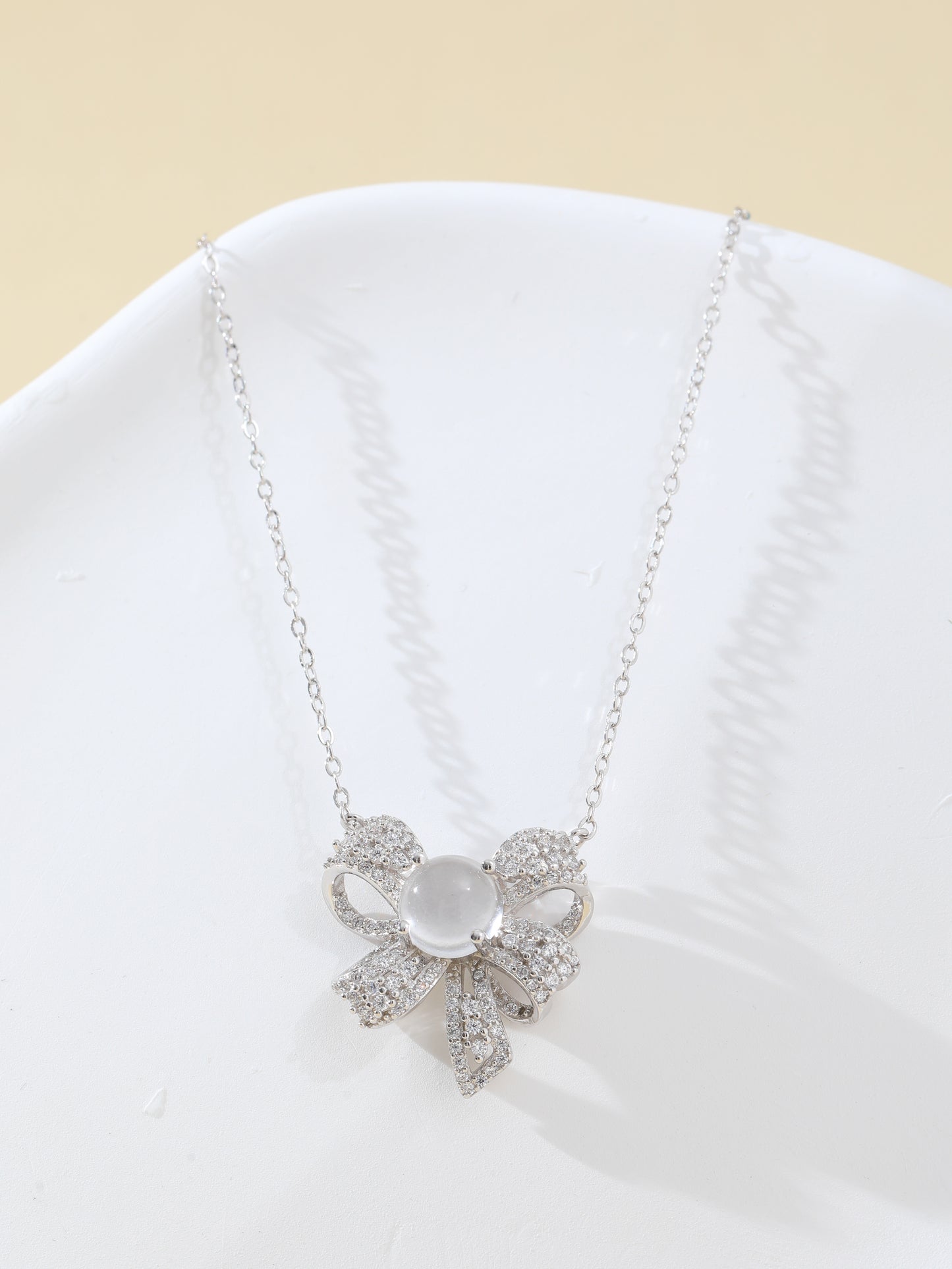 Natural Albite Jade Bow Necklace