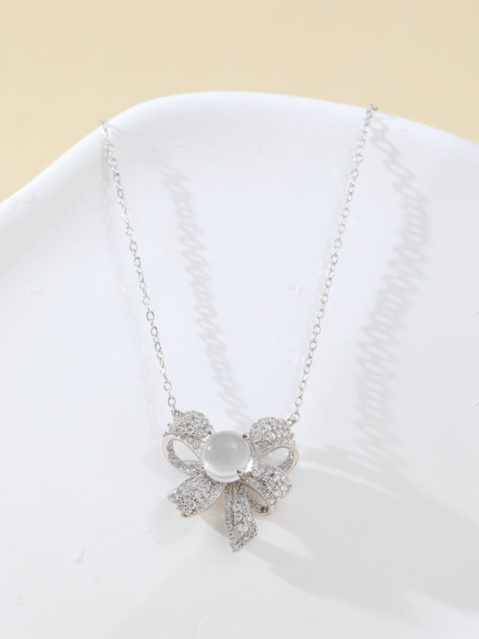 Natural Albite Jade Bow Necklace