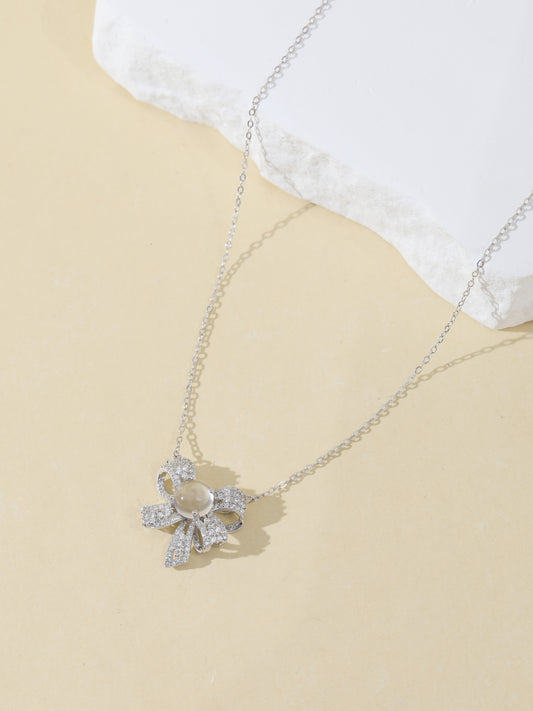 Natural Albite Jade Bow Necklace