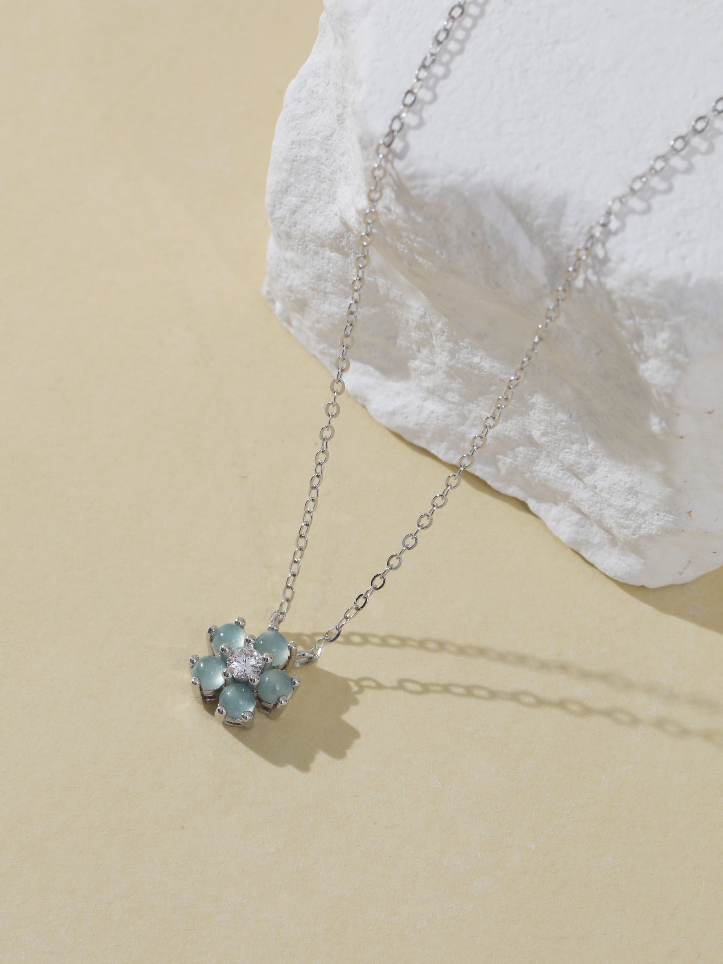 Natural Blue Water Jade Flower Necklace