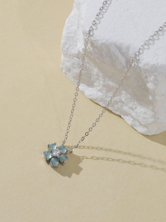 Natural Blue Water Jade Flower Necklace
