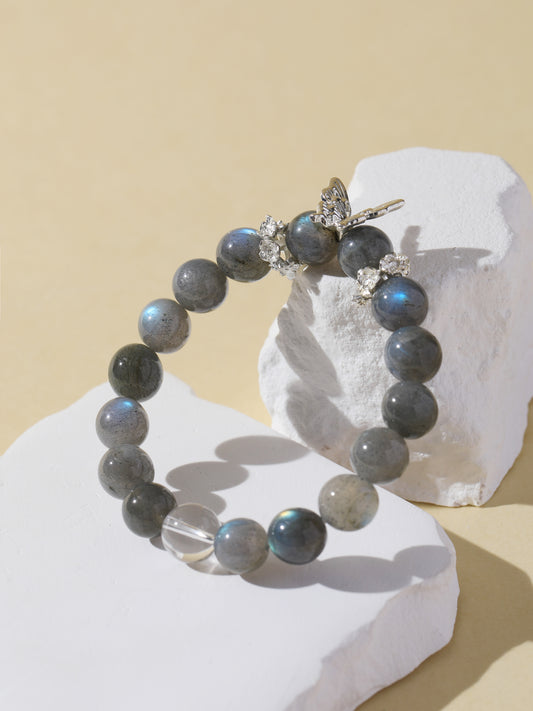 Grey Moonstone & Clear Quartz Bracelet