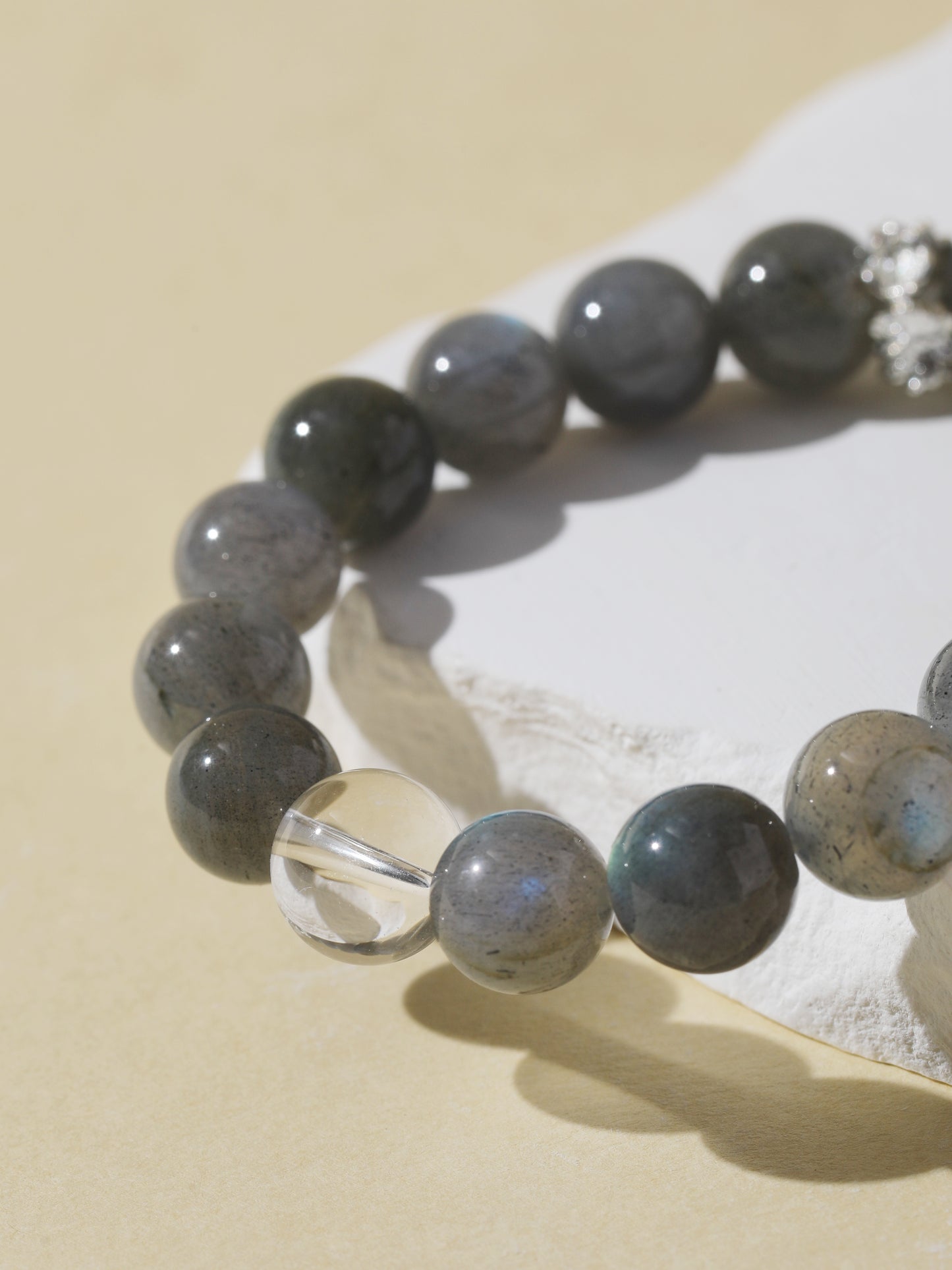 Grey Moonstone & Clear Quartz Bracelet