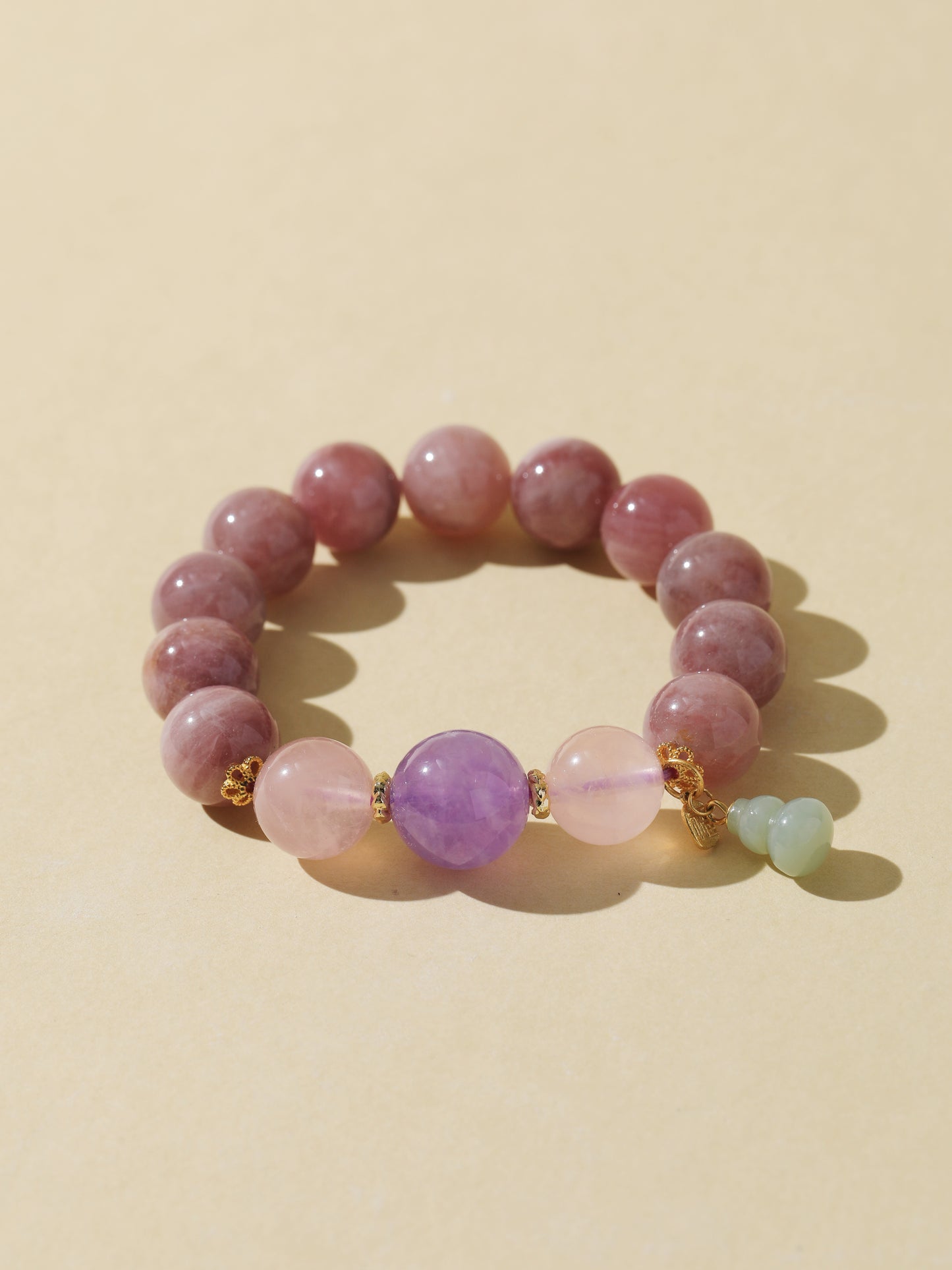 Pink Rabbit Hair, Rose Quartz & Purple Rabbit Hair Bracelet