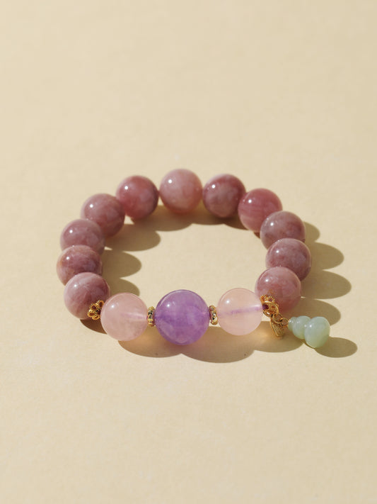 Pink Rabbit Hair, Rose Quartz & Purple Rabbit Hair Bracelet