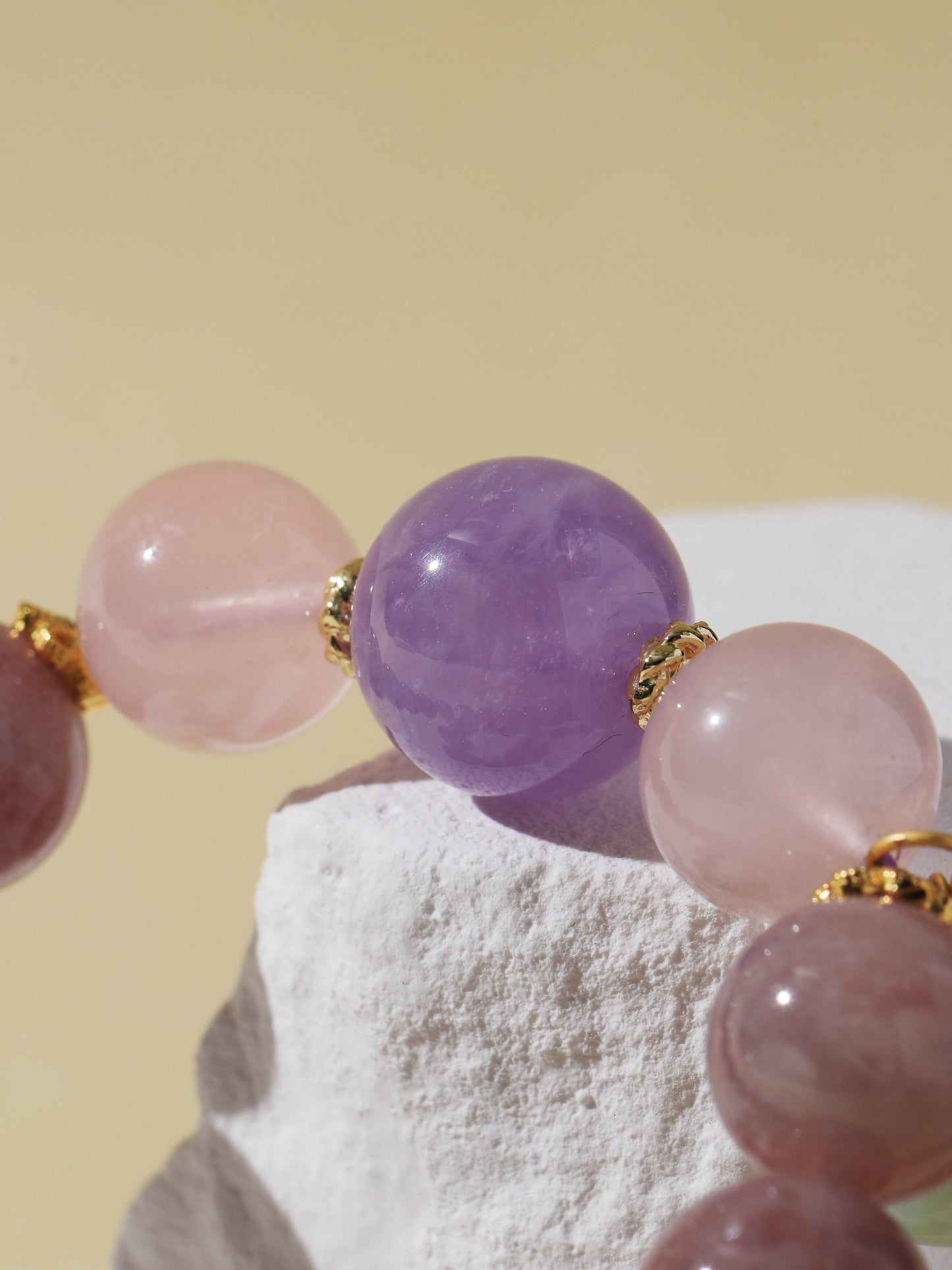 Pink Rabbit Hair, Rose Quartz & Purple Rabbit Hair Bracelet