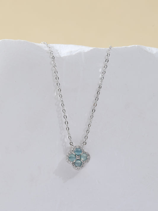Natural Blue Water Jade Four-leaf Clover Necklace