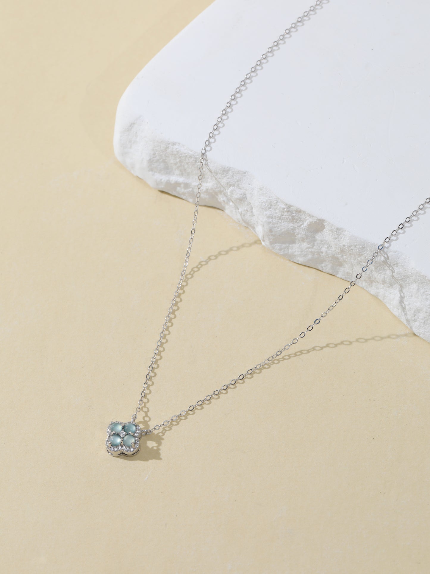 Natural Blue Water Jade Four-leaf Clover Necklace