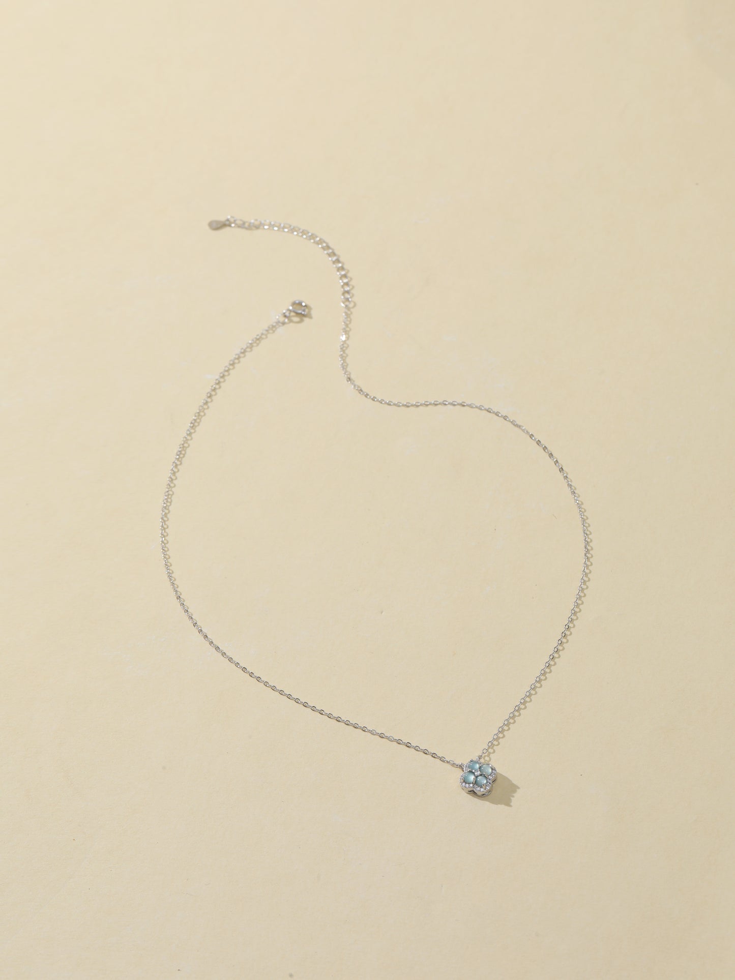 Natural Blue Water Jade Four-leaf Clover Necklace