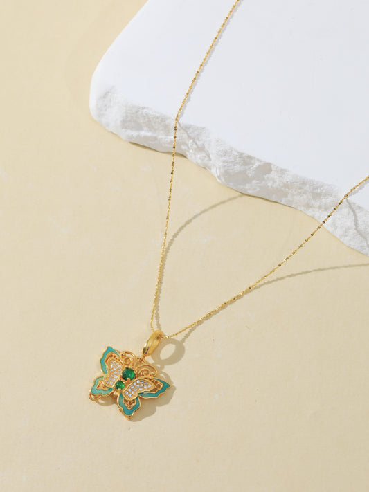 Natural Imperial Green Jade Butterfly Necklace