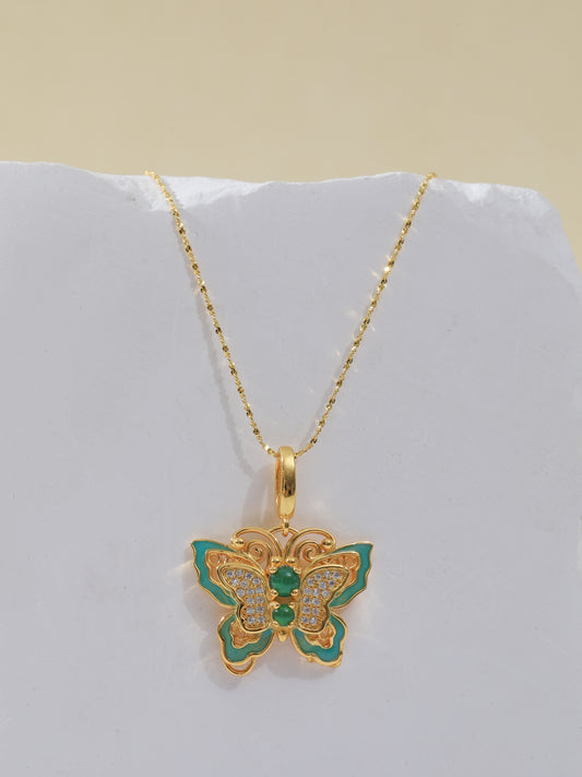 Natural Imperial Green Jade Butterfly Necklace
