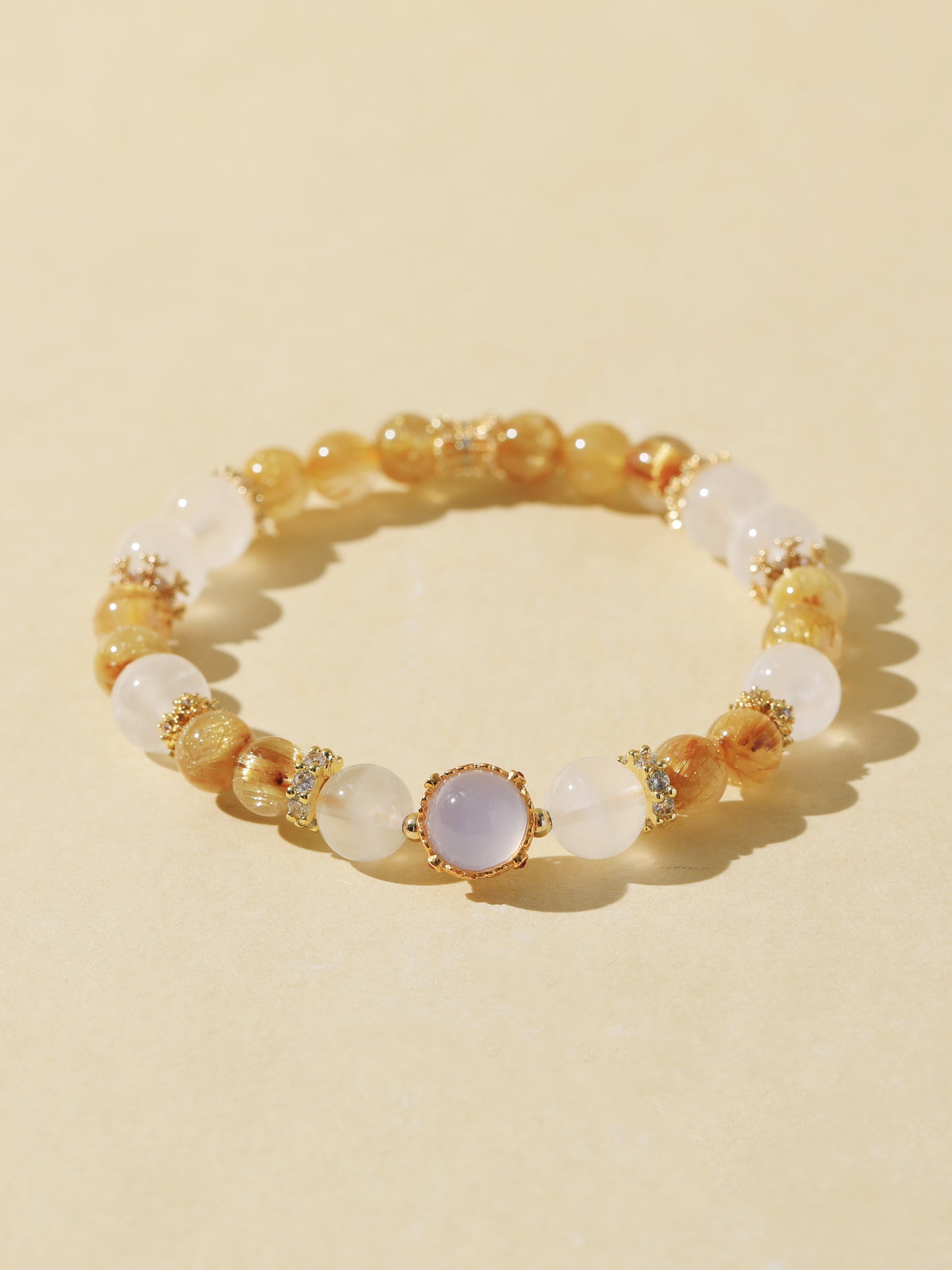 Golden Rutilated Quartz & Snowflake Phantom Quartz Bracelet