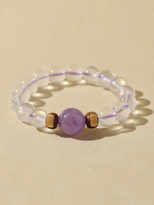 Clear Quartz & Purple Rabbit Hair Bracelet