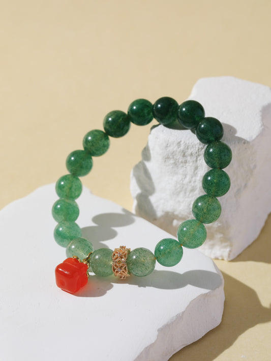 Gradient Green Quartz Bracelet with Persimmon