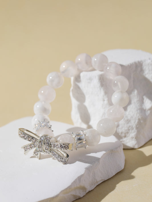 White Snowflake Stone Bracelet with Bow Charm